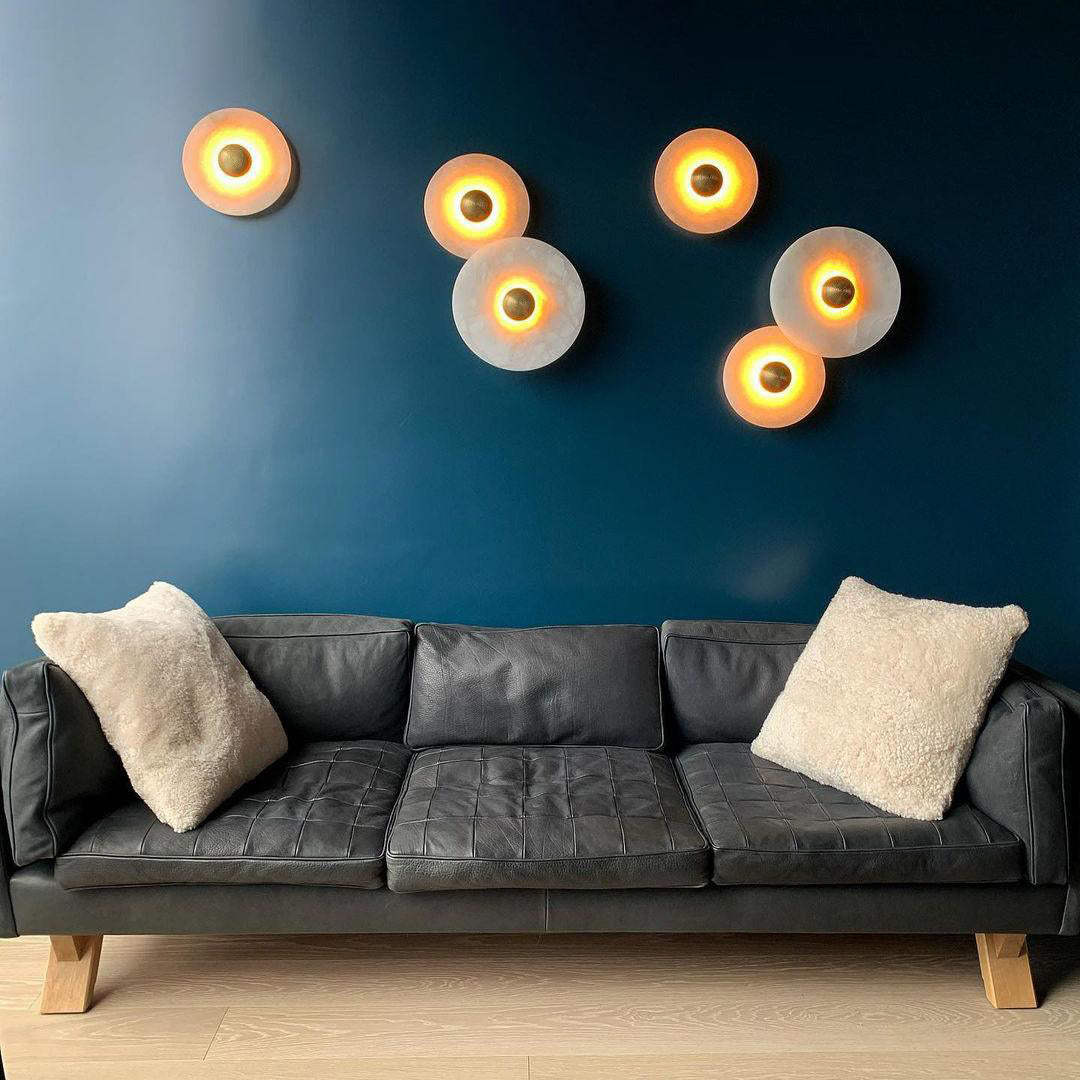 Round Wall Lamp Alabaster Fluted Brass - Neutral Decor