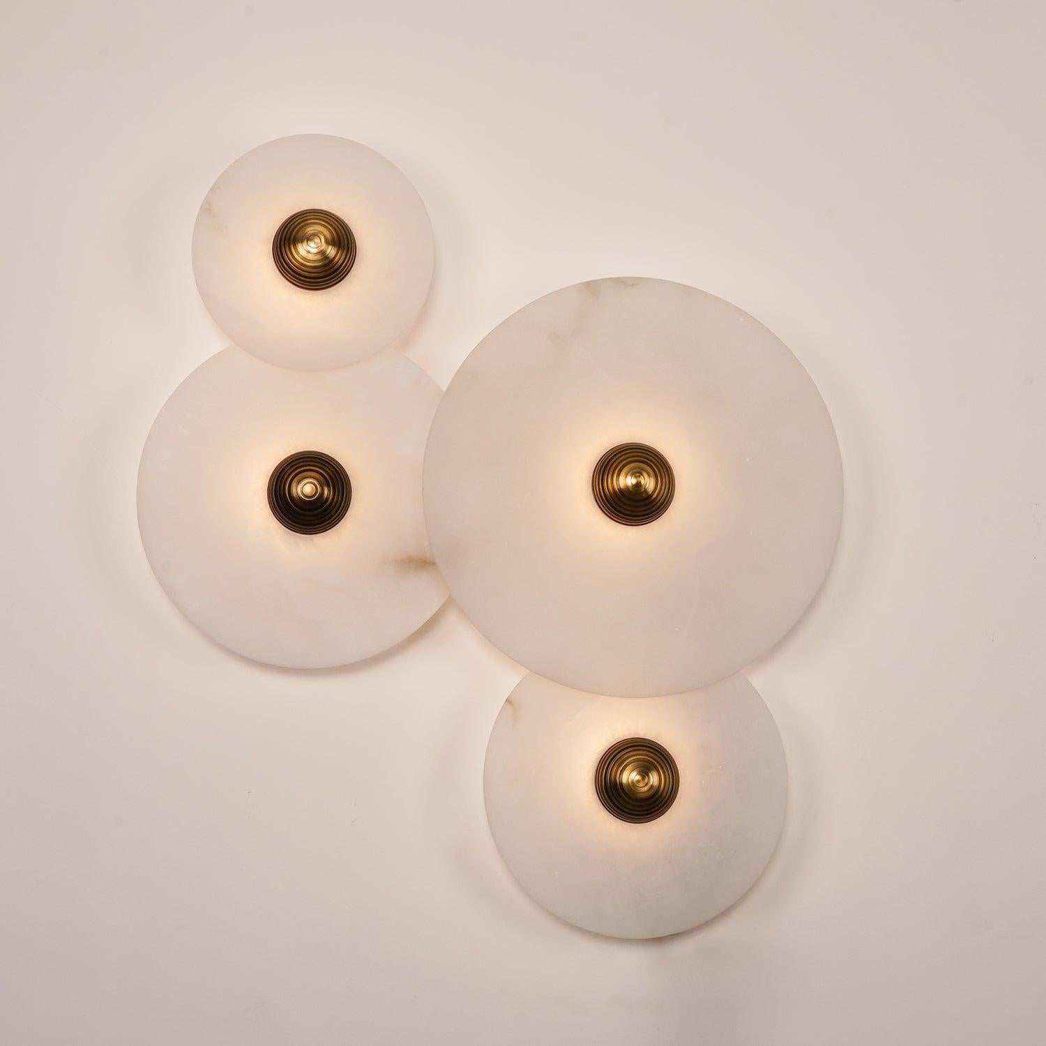 Round Wall Lamp Alabaster Fluted Brass - Neutral Decor