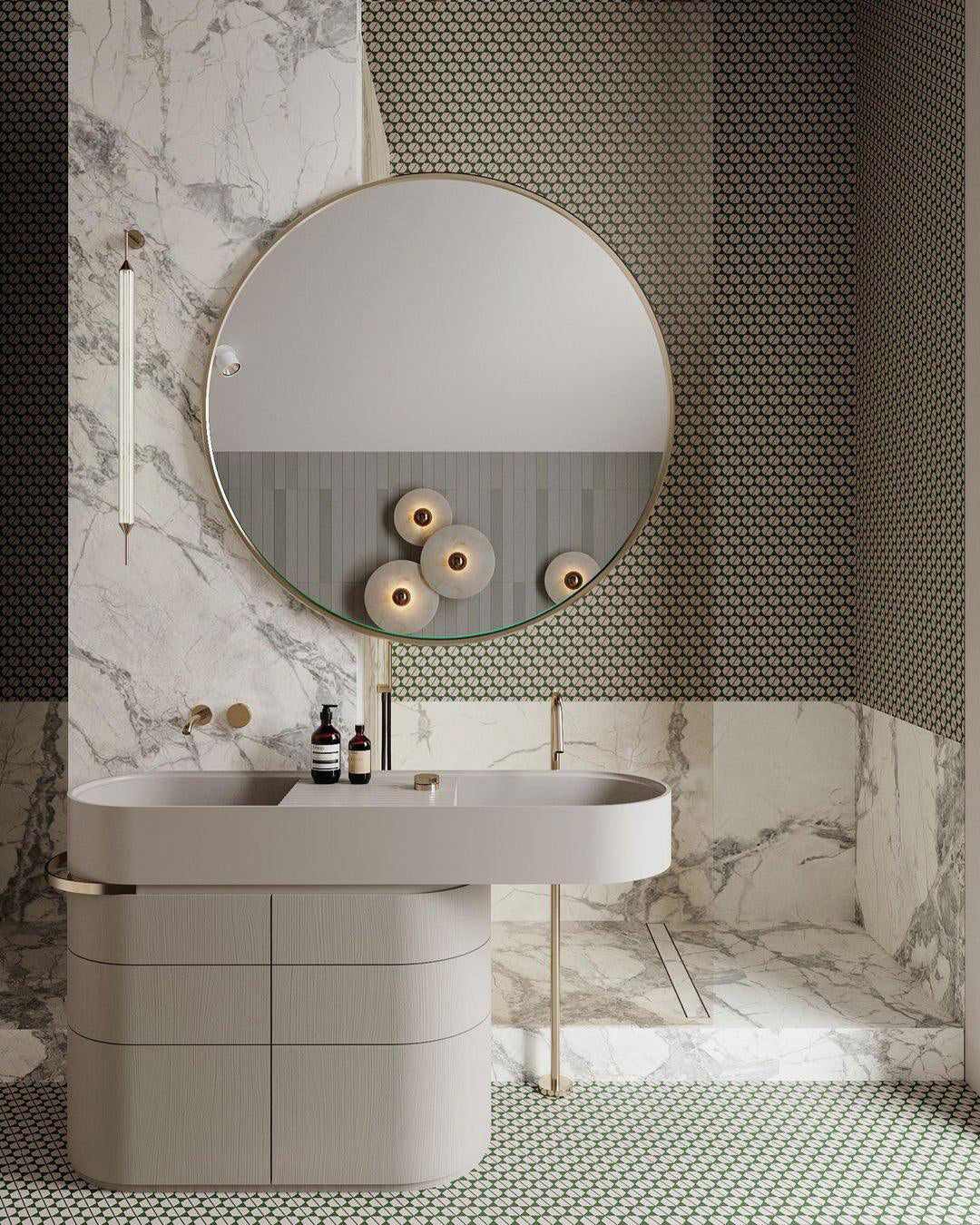 Round Wall Lamp Alabaster Fluted Brass - Neutral Decor