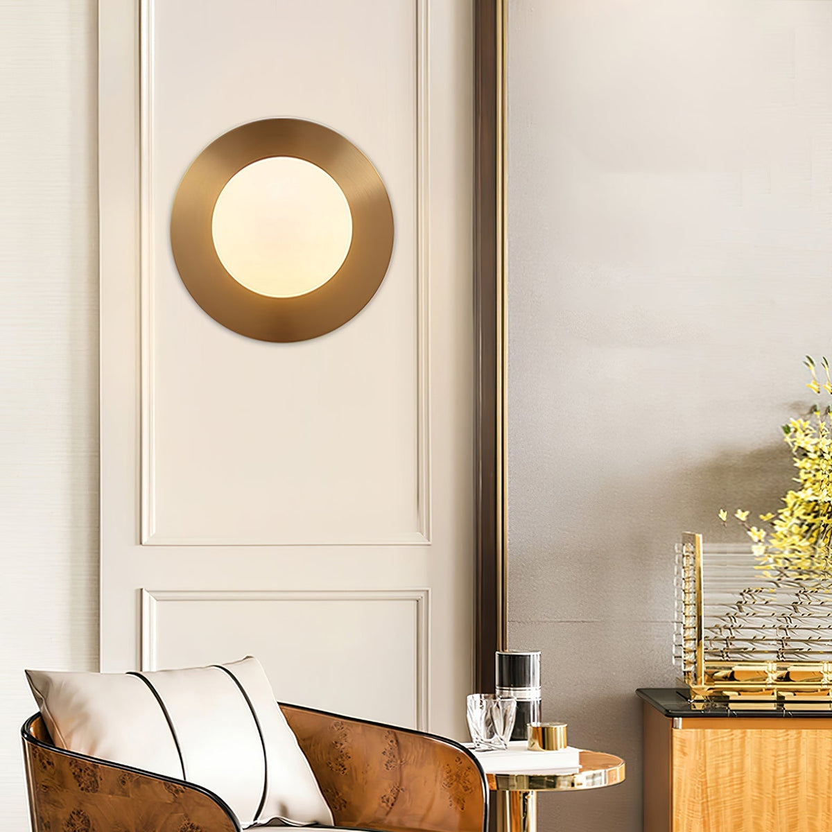 Elem Modern Minimalist Round Art Brass Glass Wall Lamp