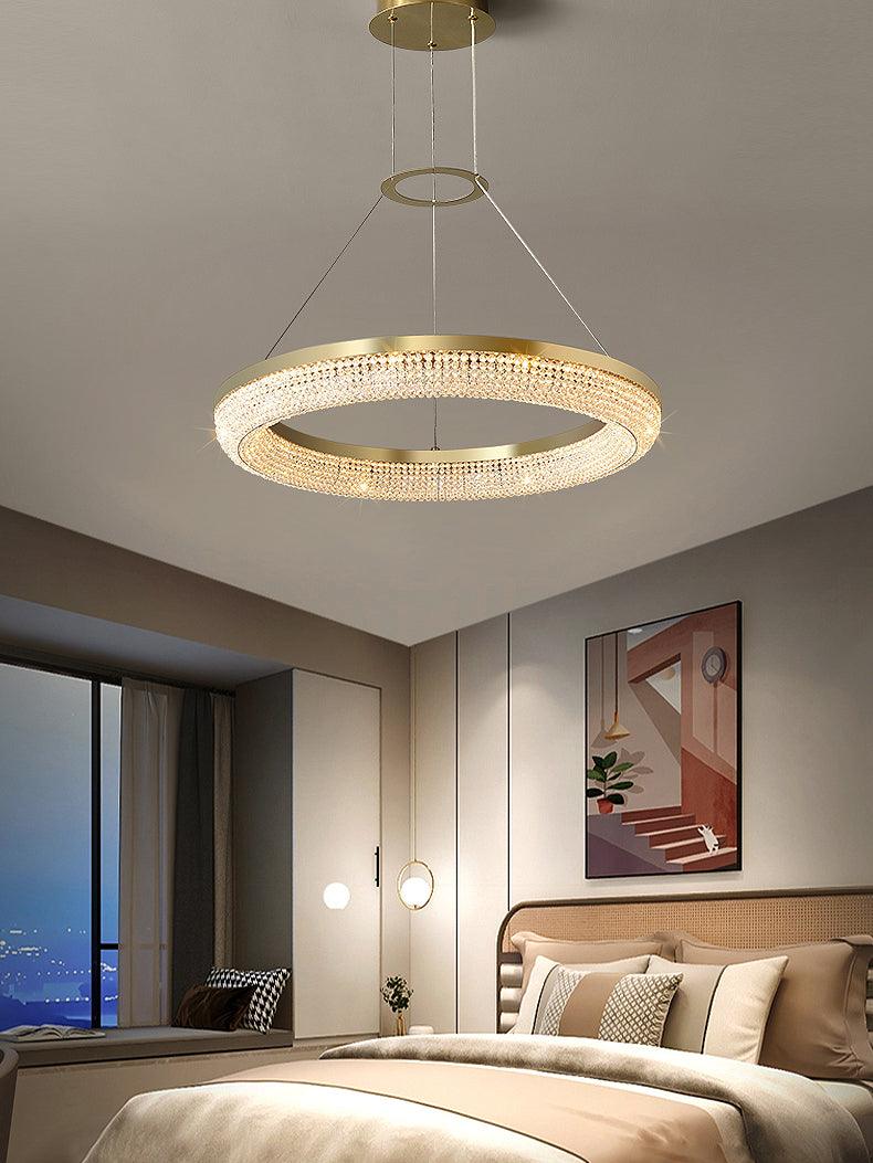 Cyrereon Chandelier Round Ring Crystal Gold LED