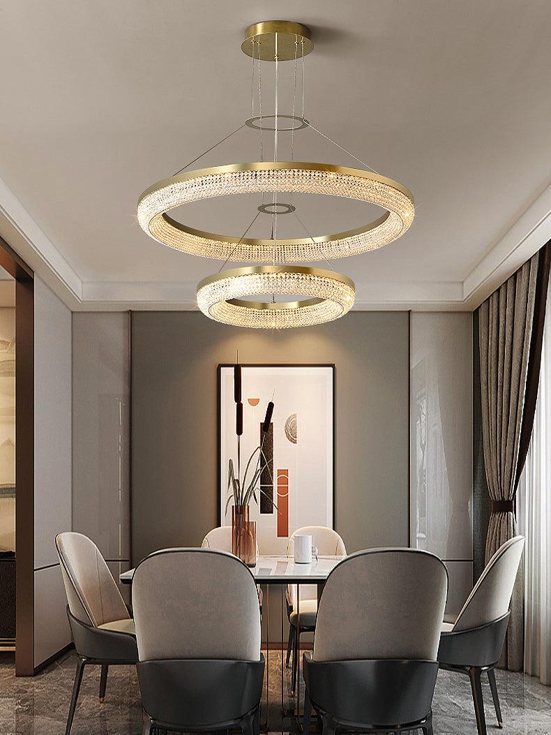 Cyrereon Chandelier Round Ring Crystal Gold LED