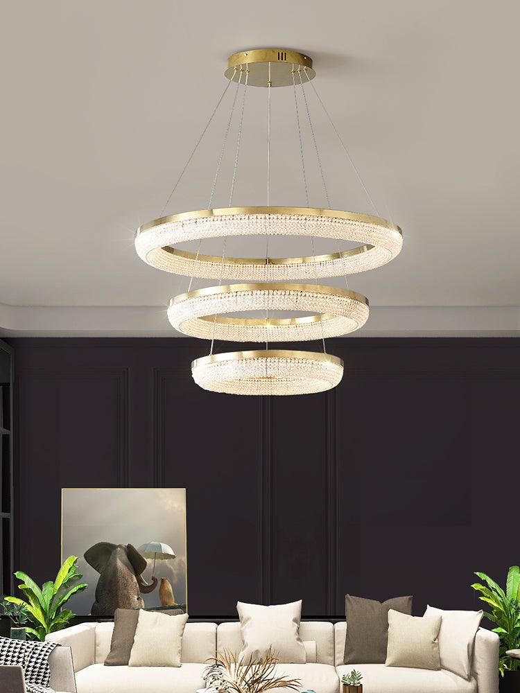 Cyrereon Chandelier Round Ring Crystal Gold LED