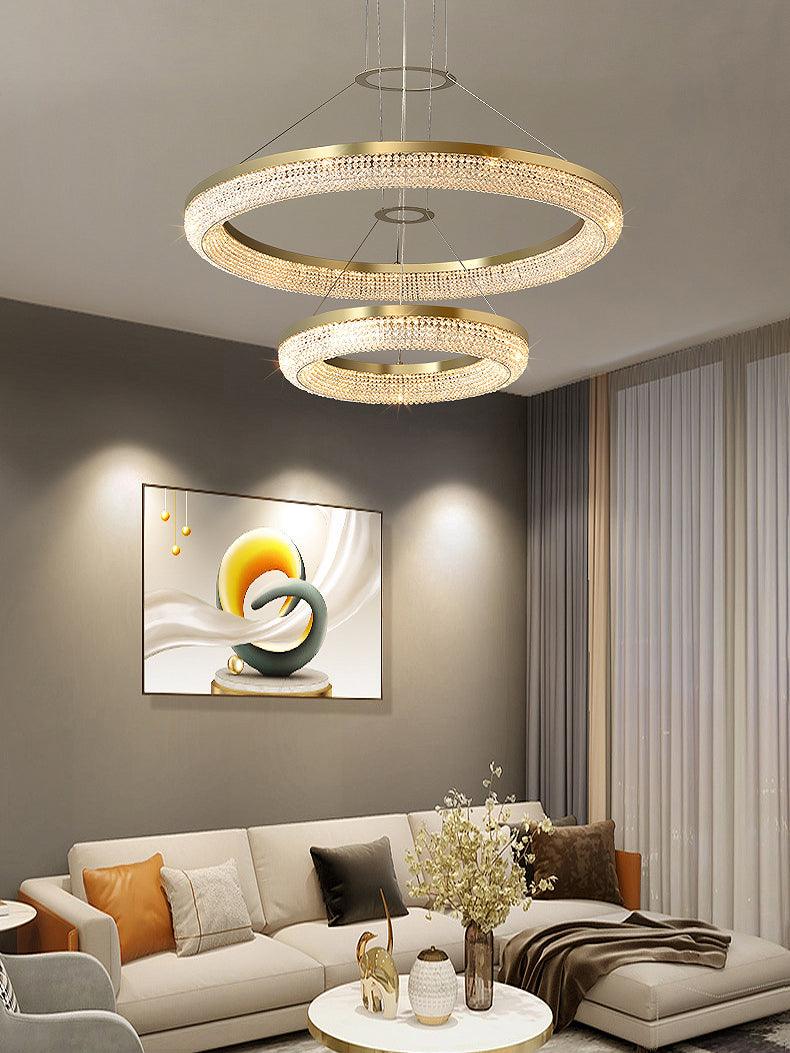 Cyrereon Chandelier Round Ring Crystal Gold LED
