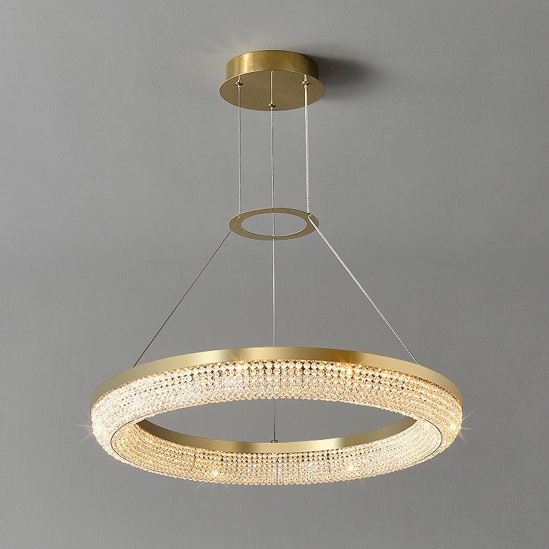 Cyrereon Chandelier Round Ring Crystal Gold LED