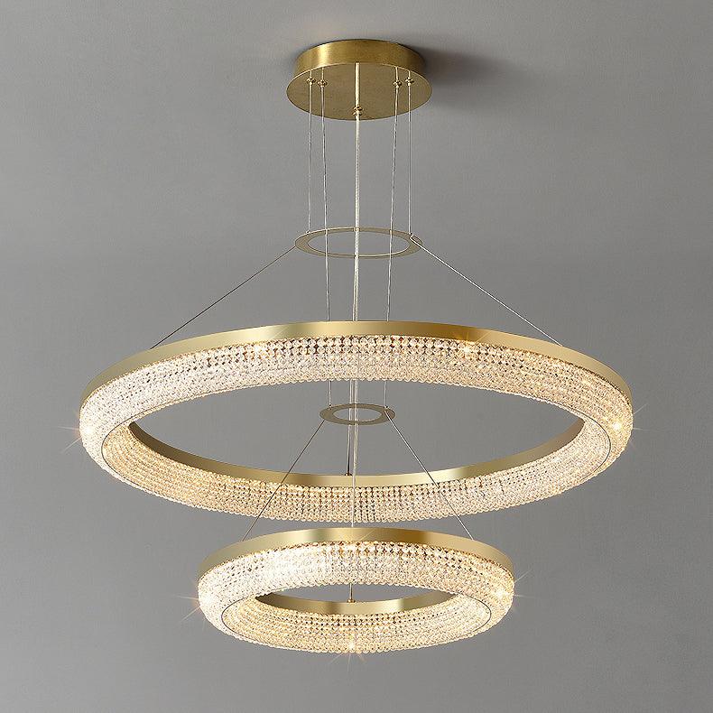 Cyrereon Chandelier Round Ring Crystal Gold LED