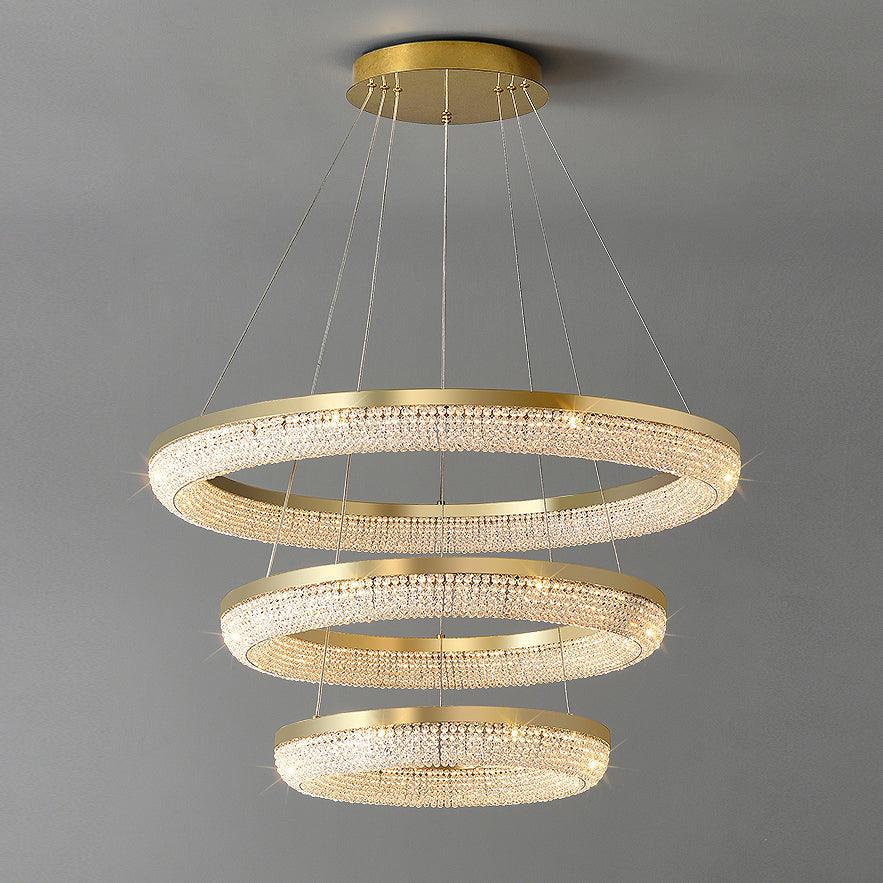 Cyrereon Chandelier Round Ring Crystal Gold LED