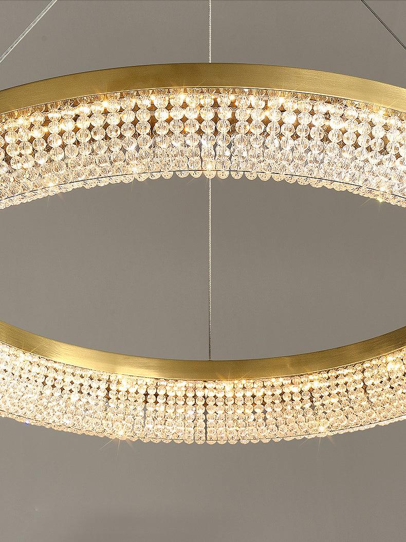 Cyrereon Chandelier Round Ring Crystal Gold LED