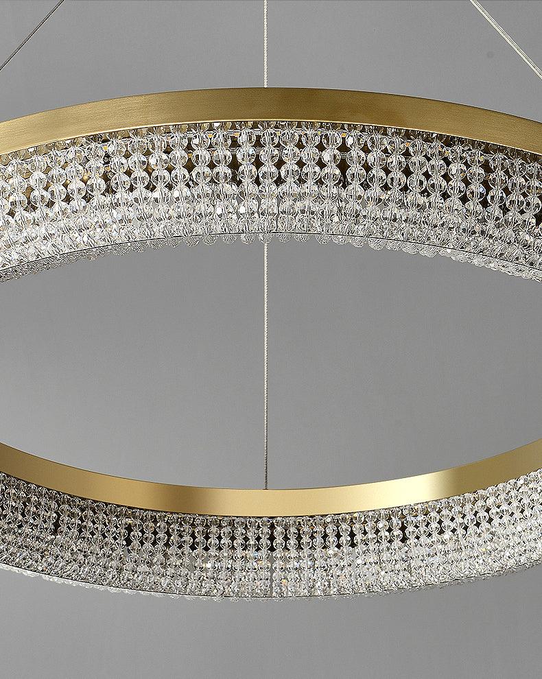 Cyrereon Chandelier Round Ring Crystal Gold LED