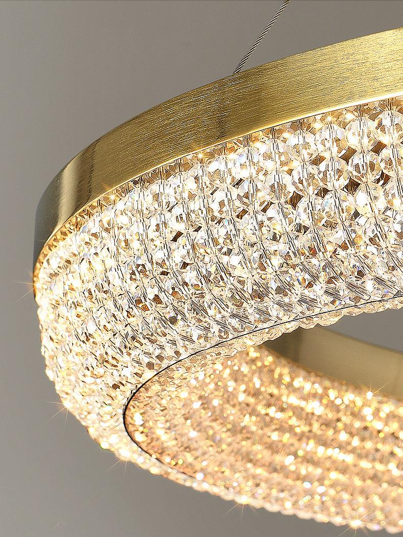 Cyrereon Chandelier Round Ring Crystal Gold LED