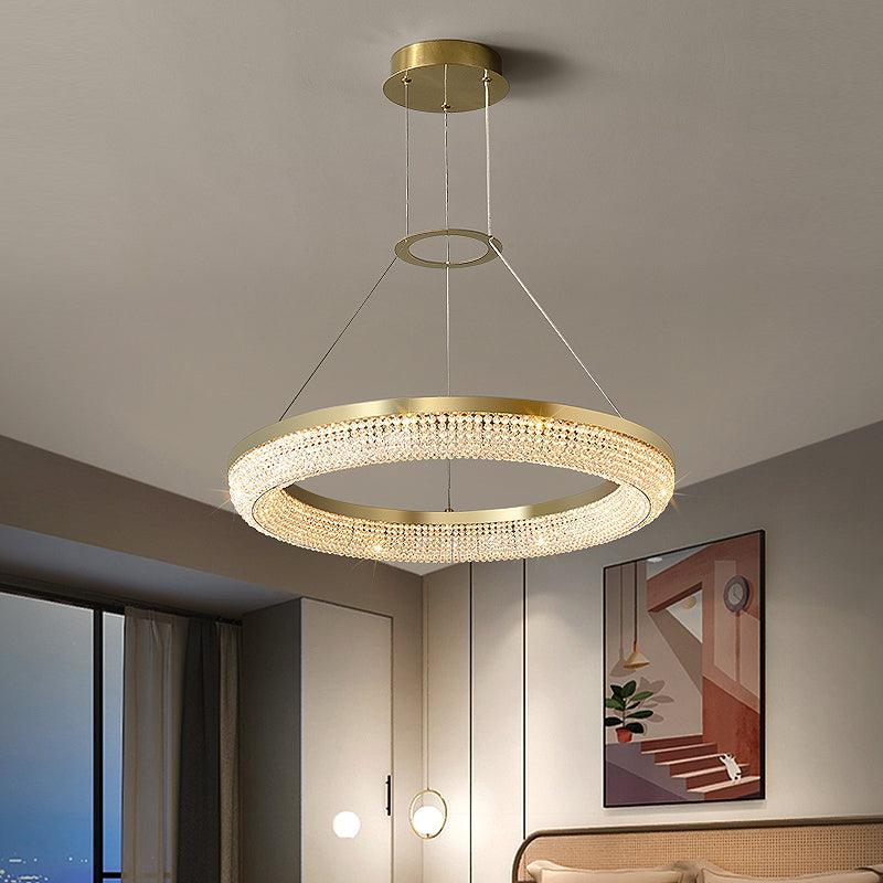 Cyrereon Chandelier Round Ring Crystal Gold LED