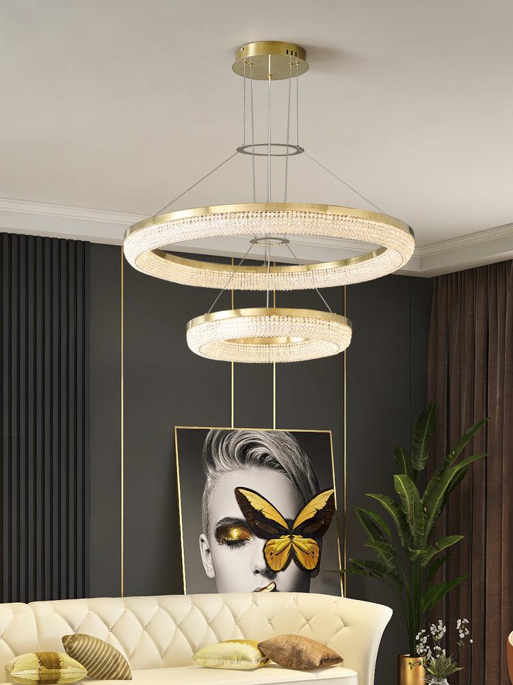 Cyrereon Chandelier Round Ring Crystal Gold LED