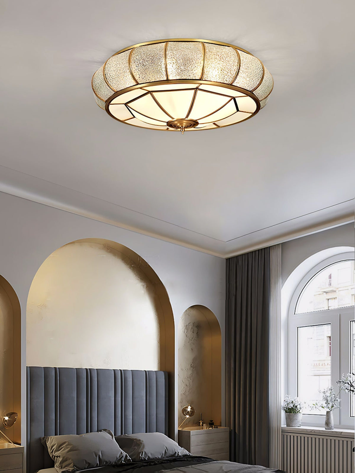 Zothaus Traditional Round Textured Glass Ceiling Light
