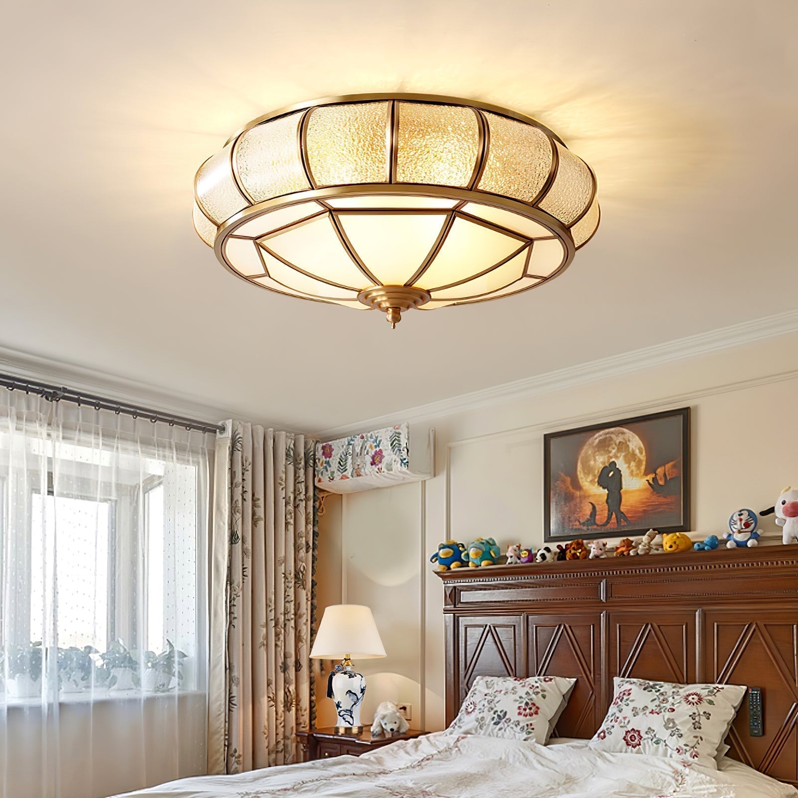 Zothaus Traditional Round Textured Glass Ceiling Light