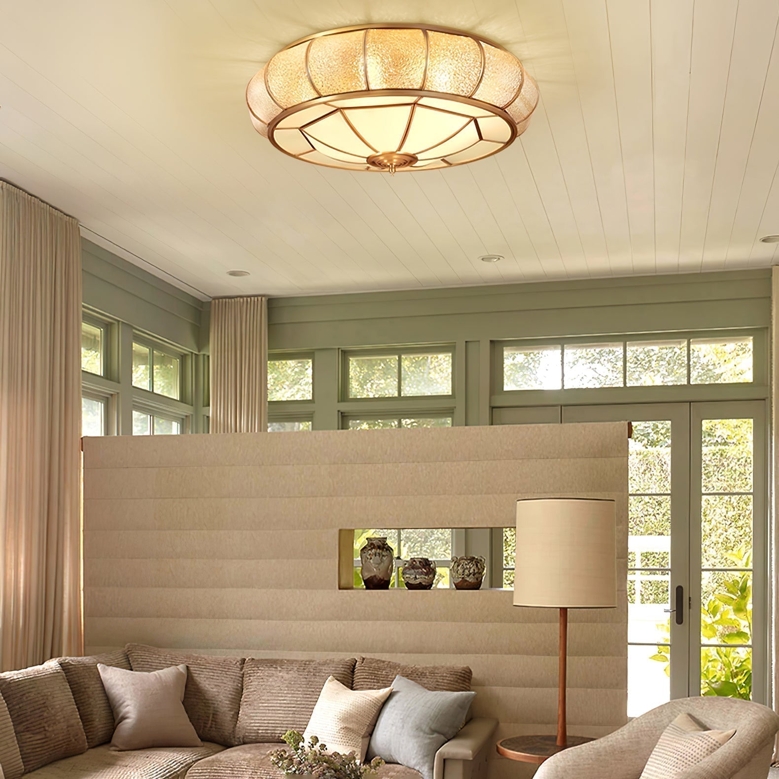 Zothaus Traditional Round Textured Glass Ceiling Light