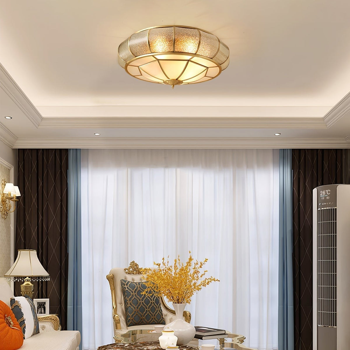 Zothaus Traditional Round Textured Glass Ceiling Light