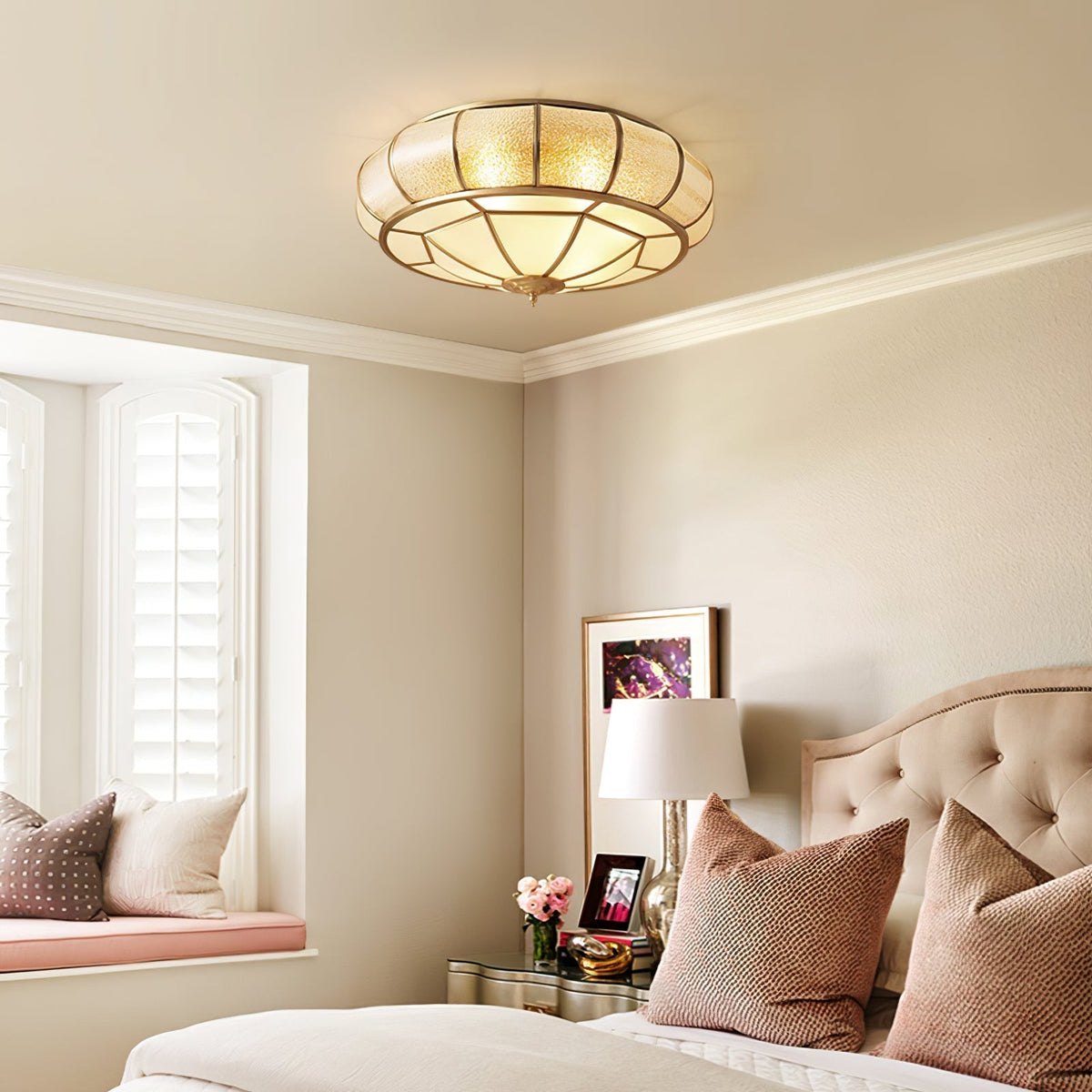 Zothaus Traditional Round Textured Glass Ceiling Light