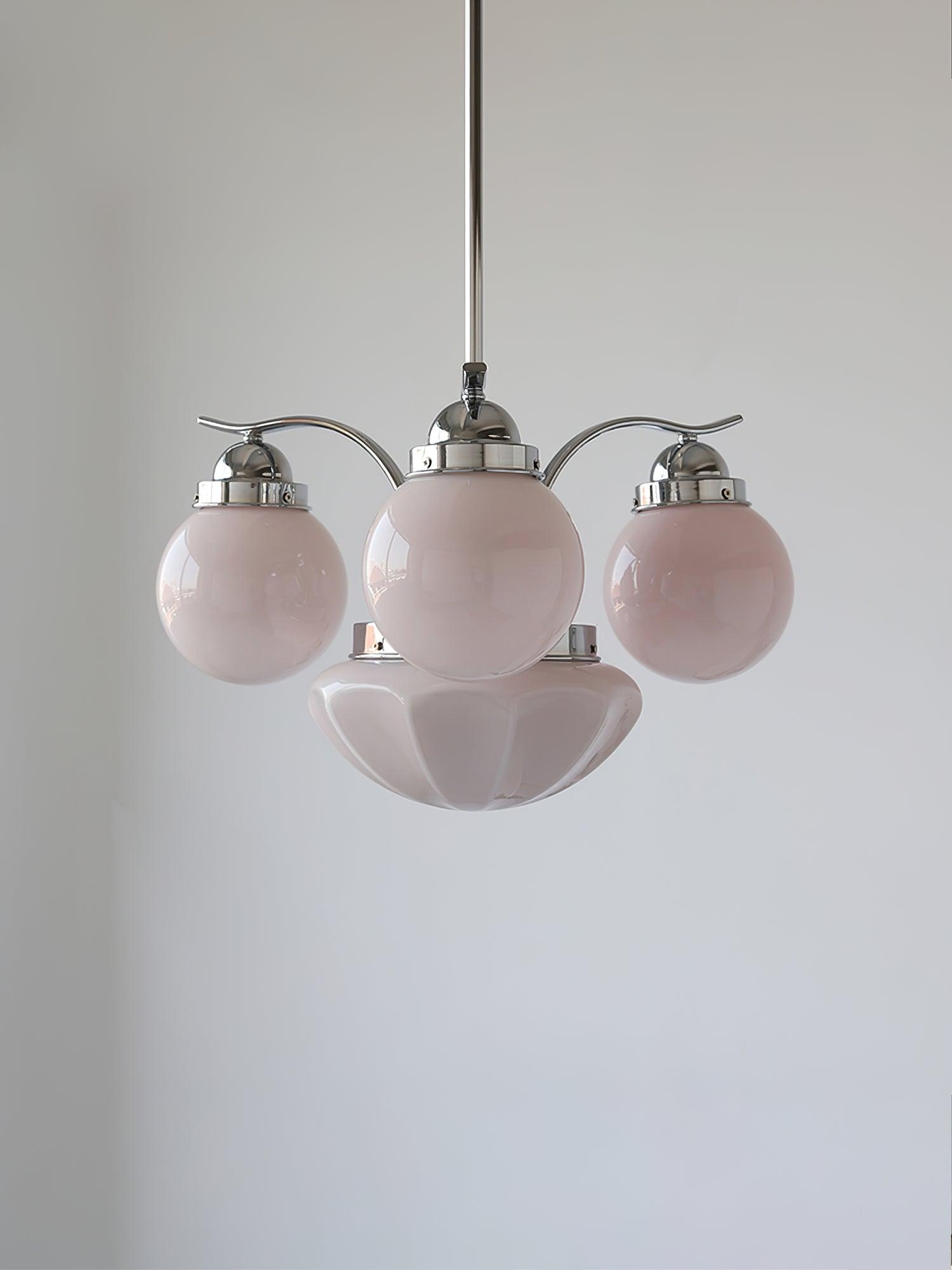 Lustra Chandelier Retro Chic Globe White Glass - Neutral Decor
