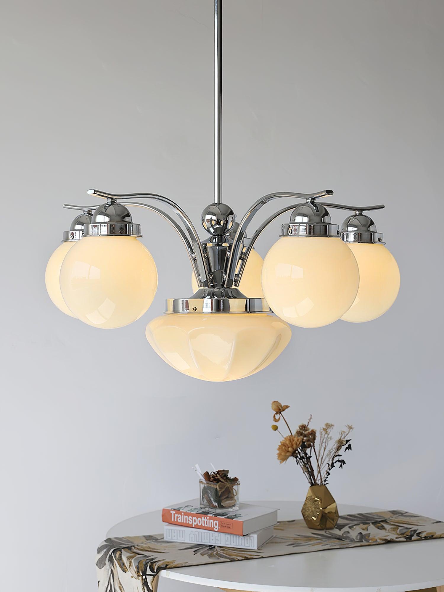 Lustra Chandelier Retro Chic Globe White Glass - Neutral Decor