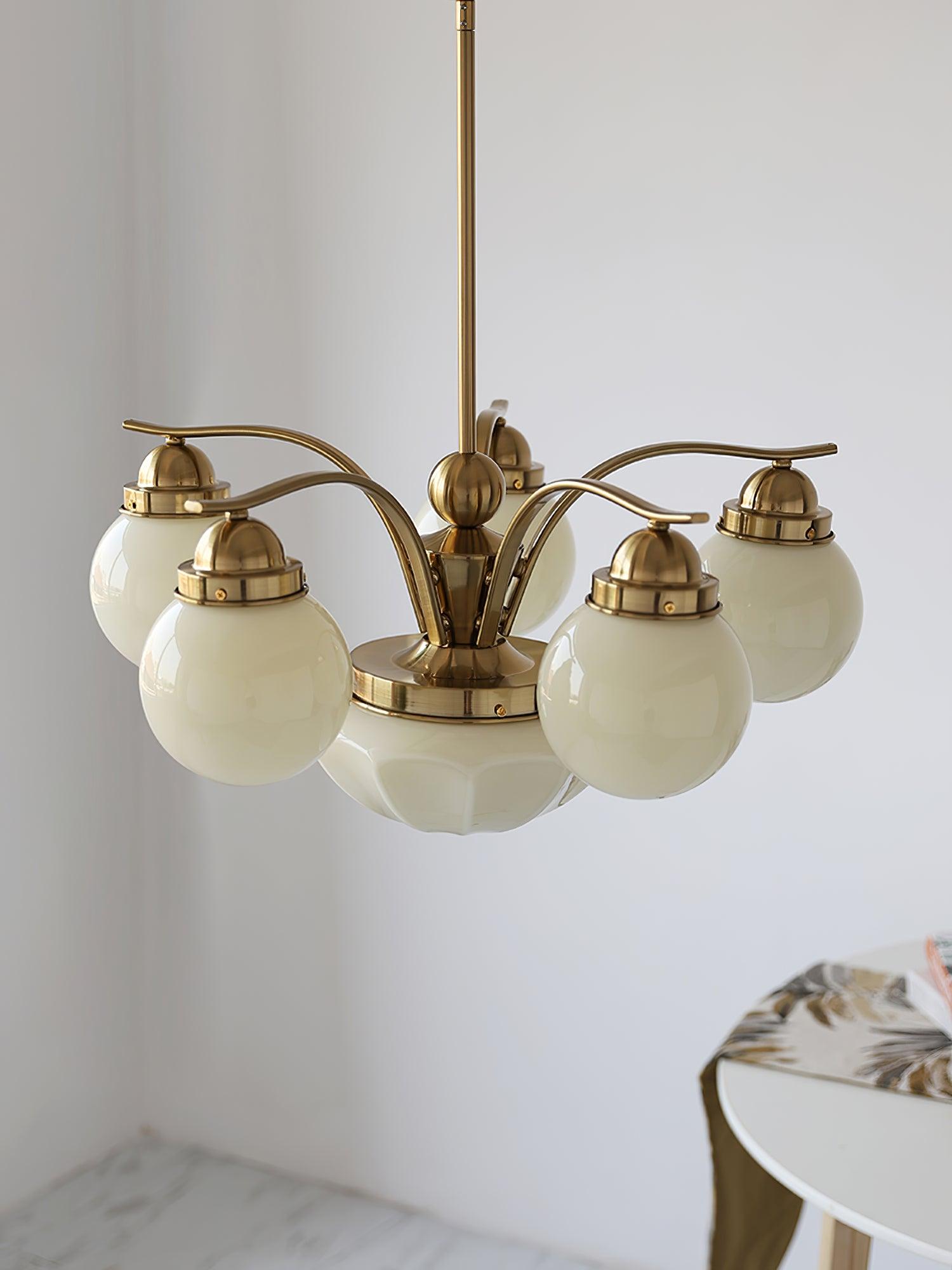 Lustra Chandelier Retro Chic Globe White Glass - Neutral Decor