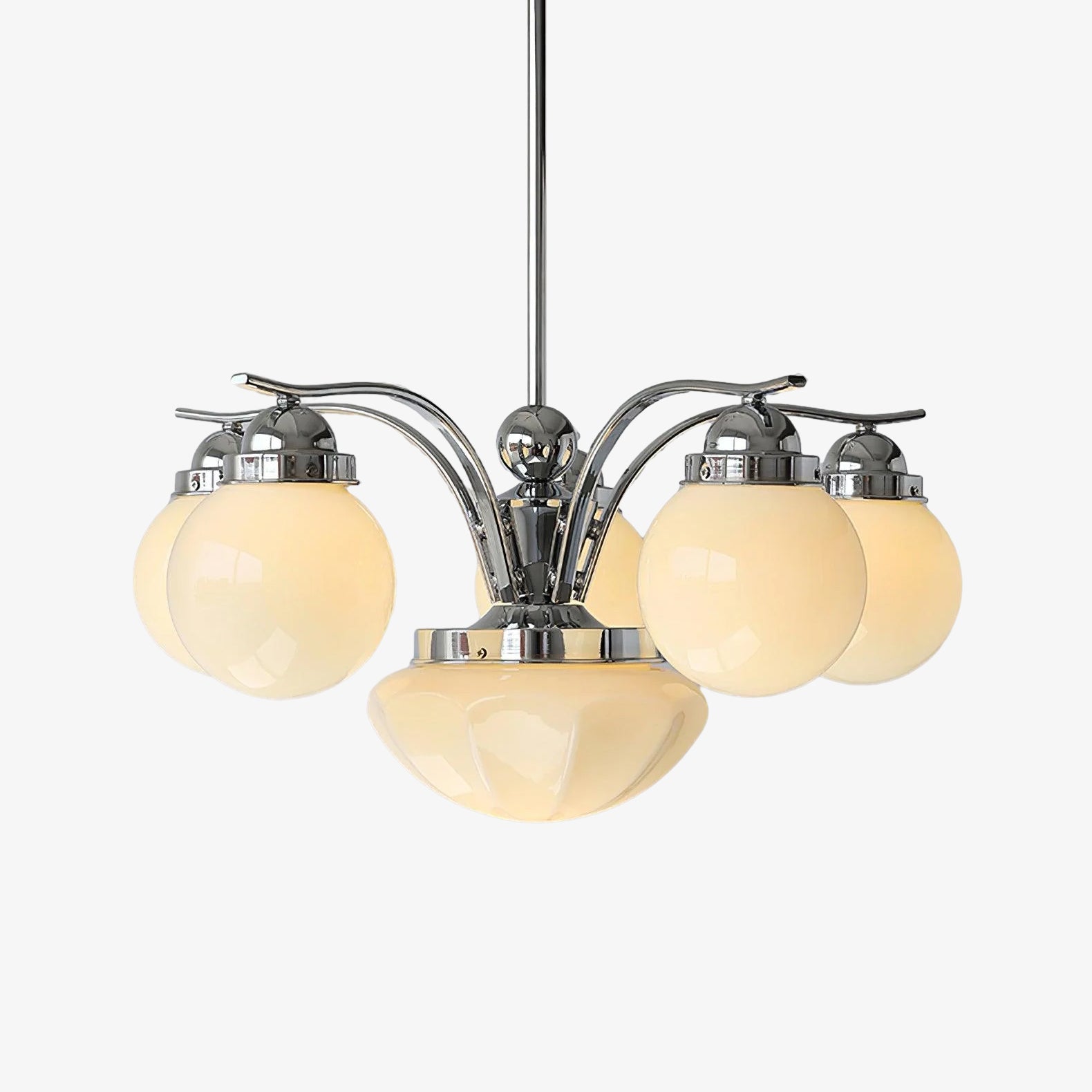 Lustra Chandelier Retro Chic Globe White Glass - Neutral Decor