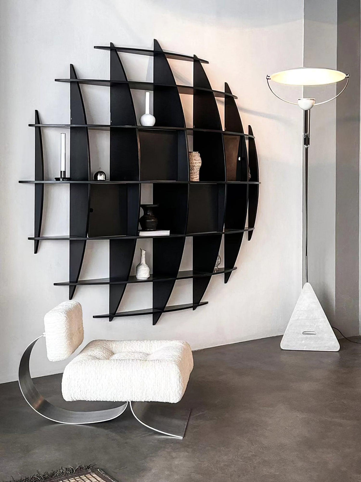 Olvenel Sculptural Chrome Marble Floor Lamp