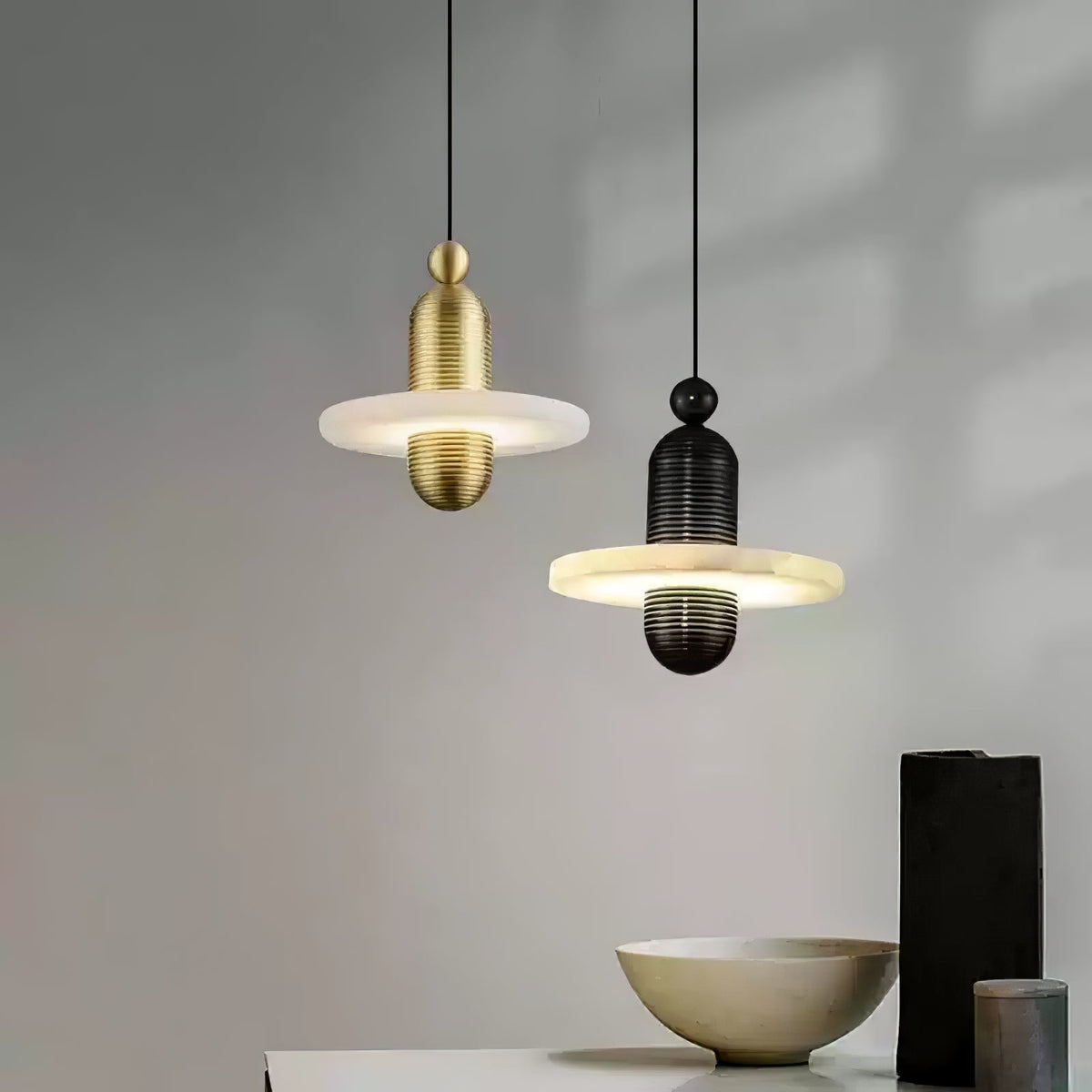 Avenirina Brushed Brass Alabaster Pendant Light