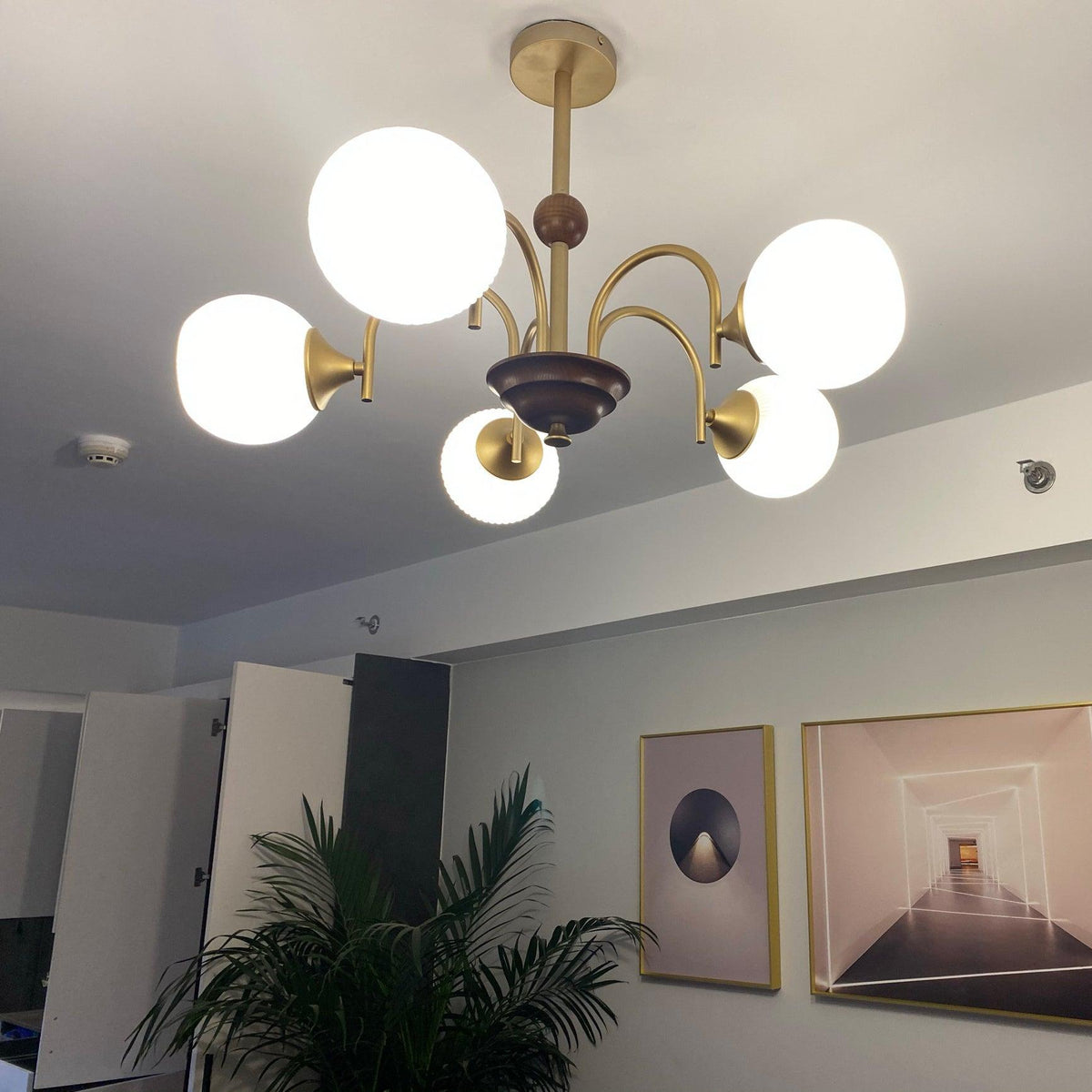 Dune Chandelier Sculptural Glass Ribbed with Iron