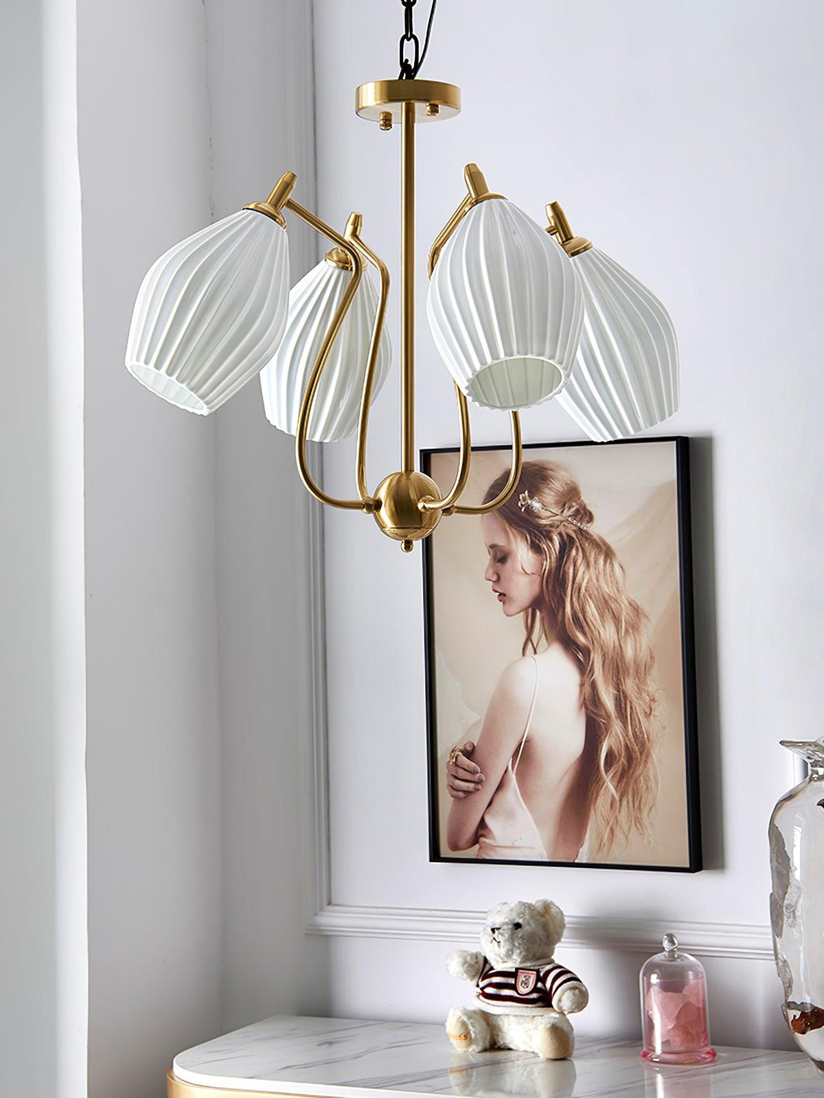 Pravin Chandelier Ceramic Ribbed Sculptural Glass Elegant