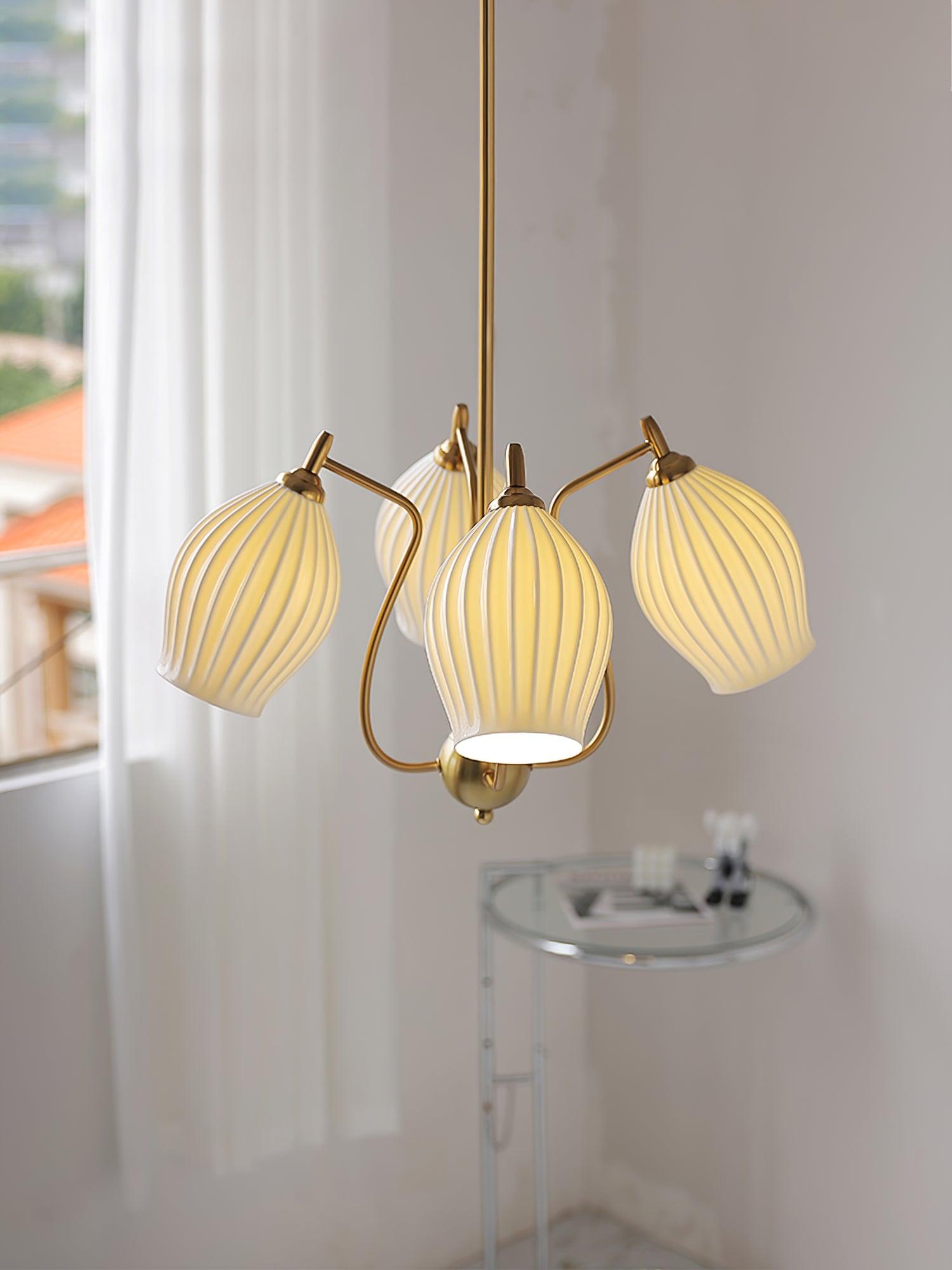 Pravin Chandelier Ceramic Ribbed Sculptural Glass Elegant