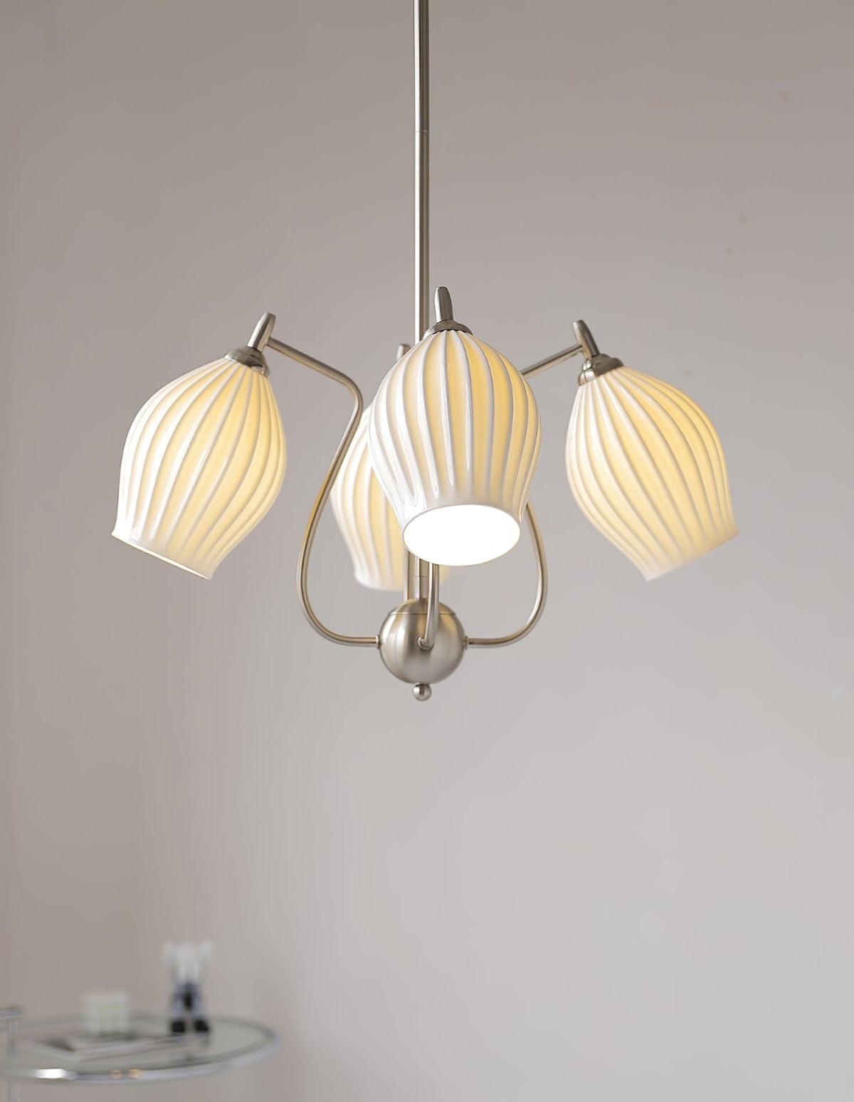 Pravin Chandelier Ceramic Ribbed Sculptural Glass Elegant