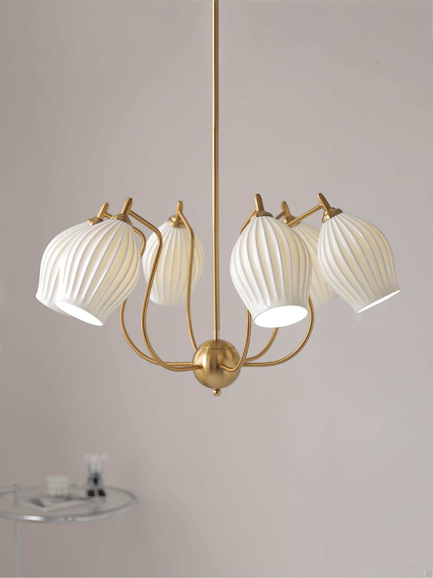 Pravin Chandelier Ceramic Ribbed Sculptural Glass Elegant