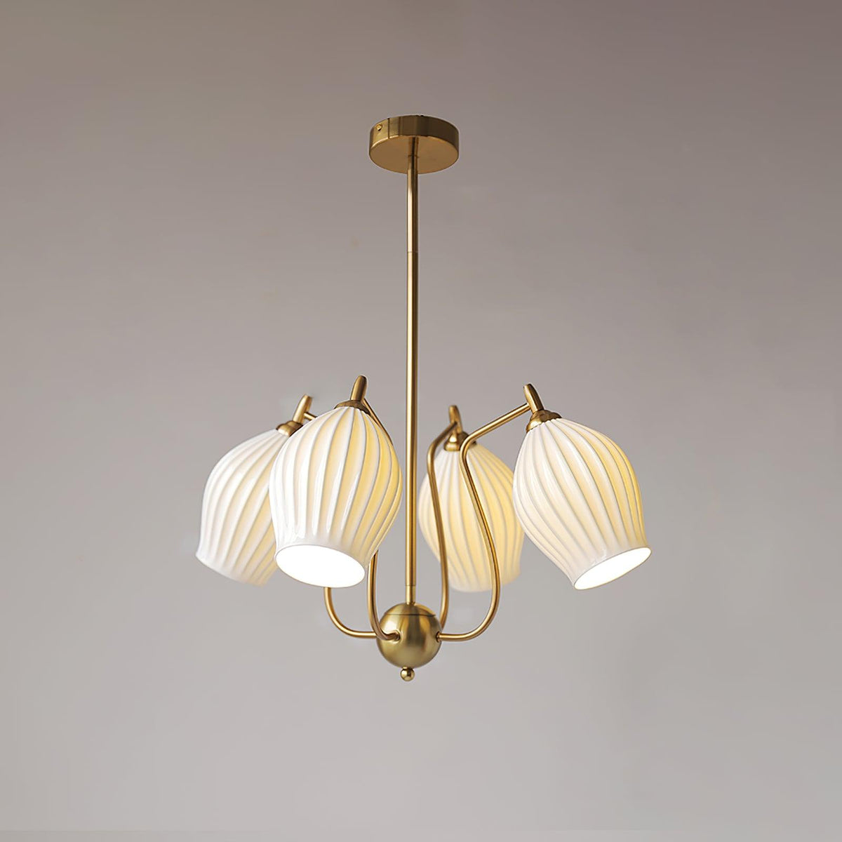 Pravin Chandelier Ceramic Ribbed Sculptural Glass Elegant