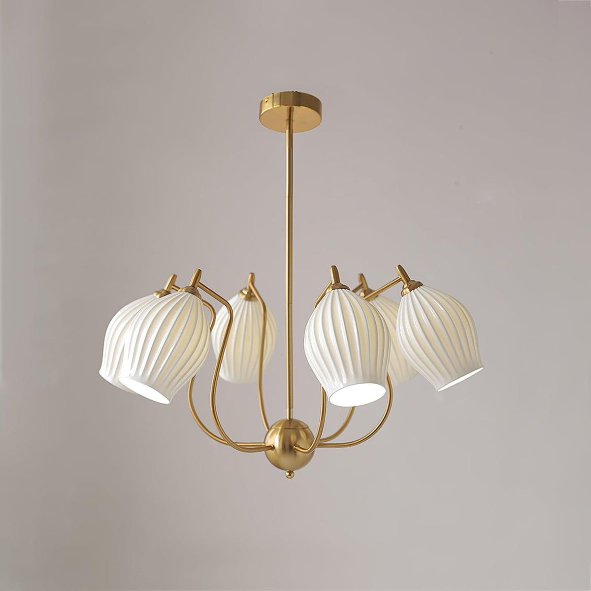 Pravin Chandelier Ceramic Ribbed Sculptural Glass Elegant