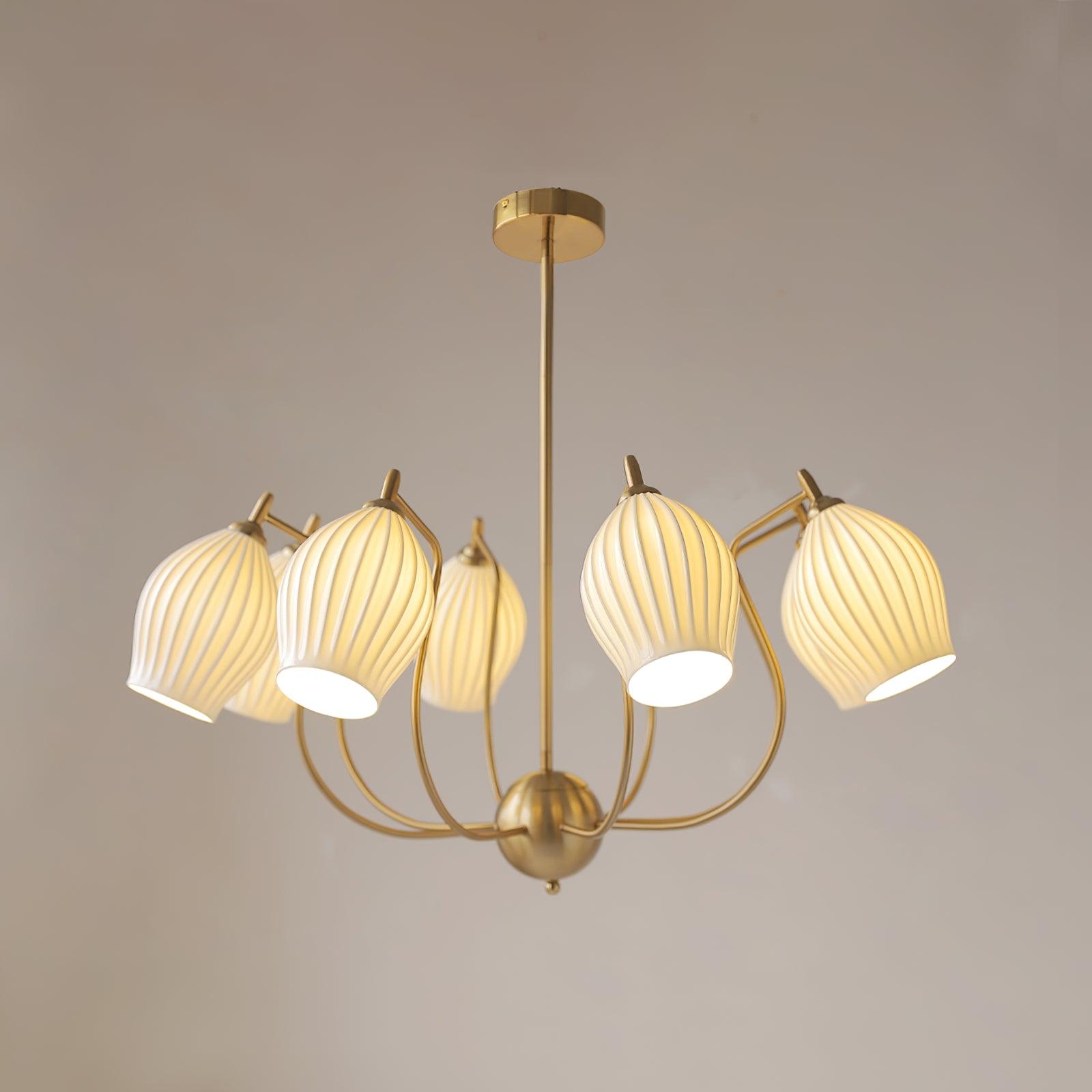 Pravin Chandelier Ceramic Ribbed Sculptural Glass Elegant