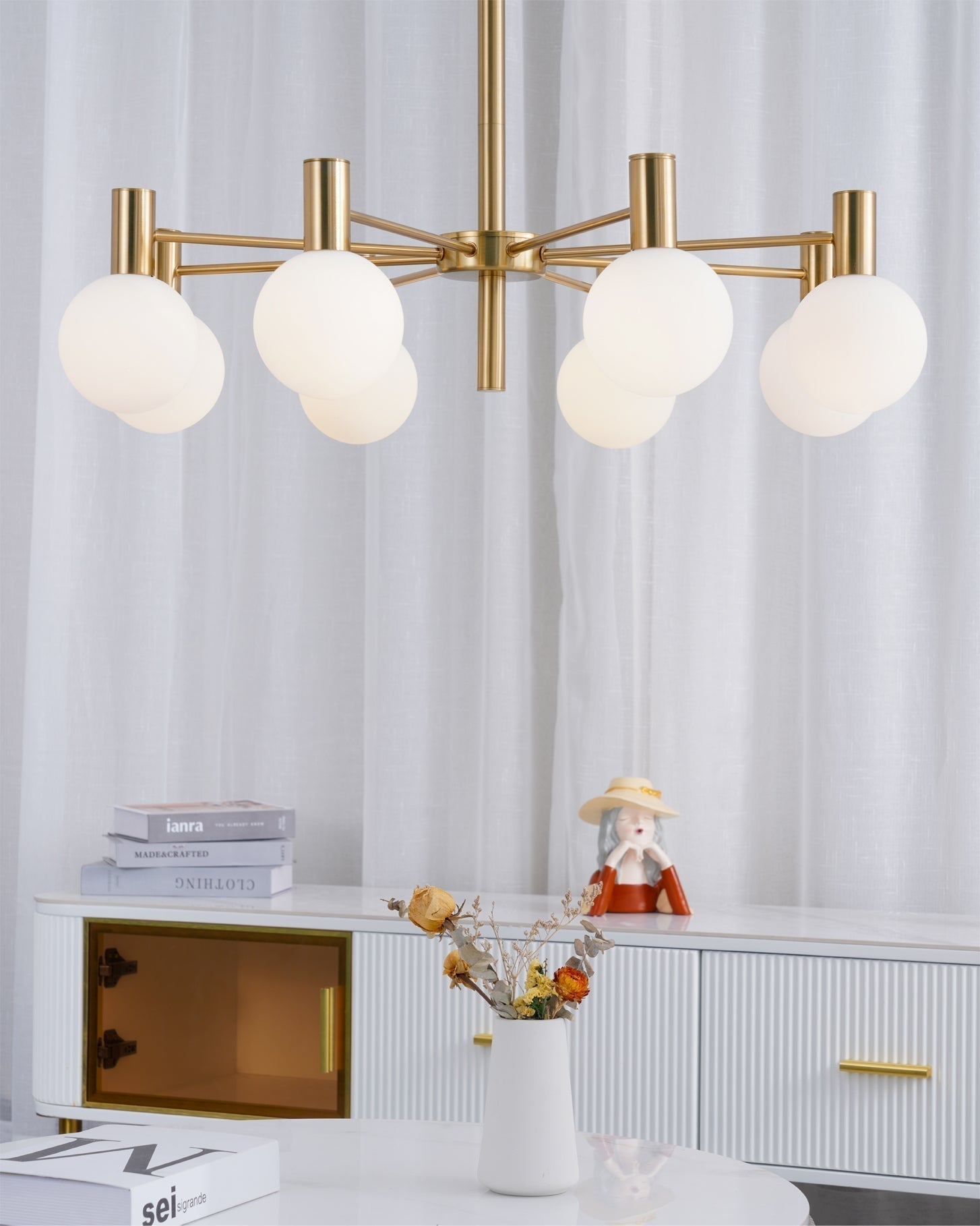 Veloiel Chandelier Globe Glass Gold Frame Modern