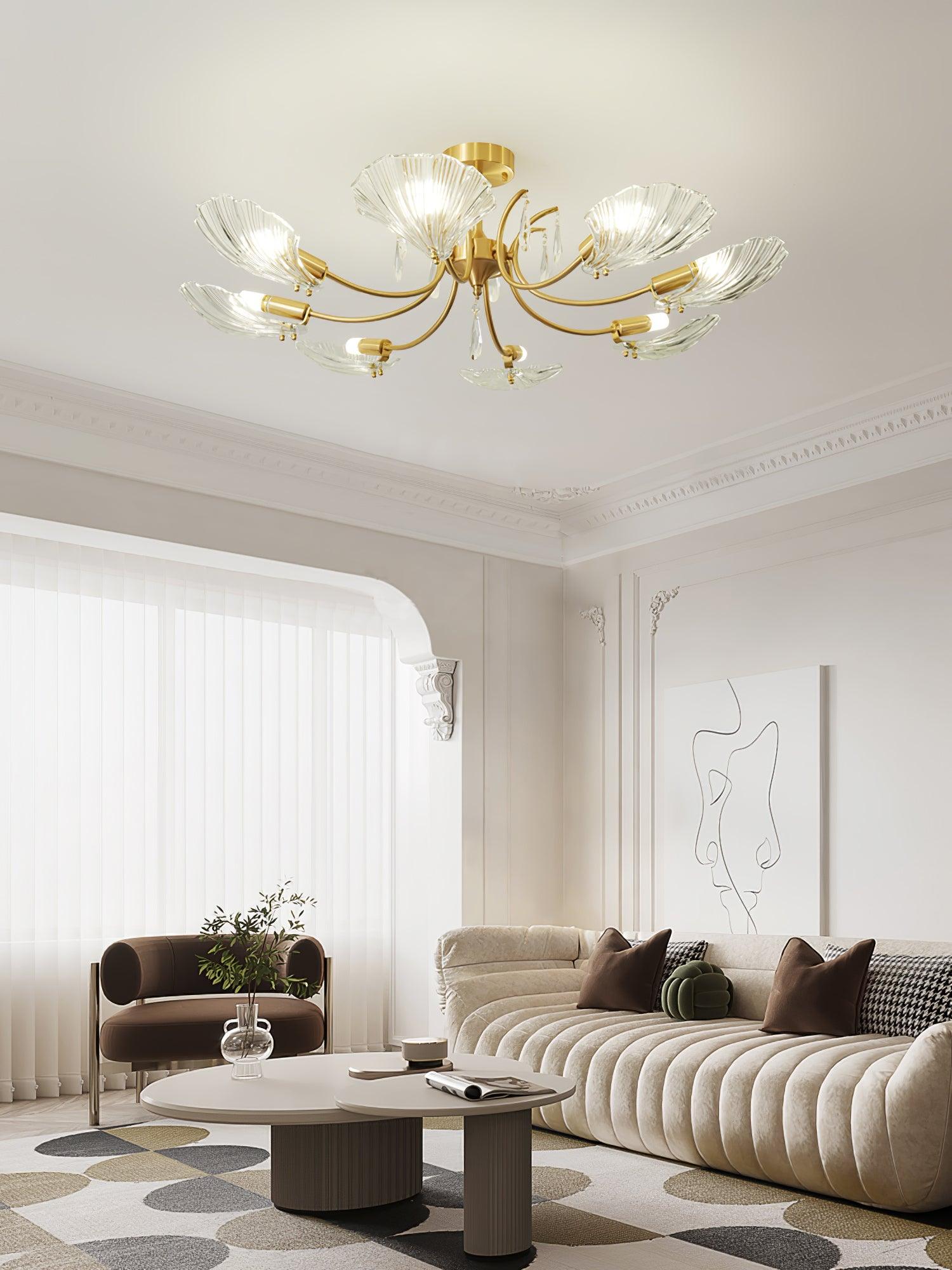 Eiriaria Petal Glass Brass Chandelier