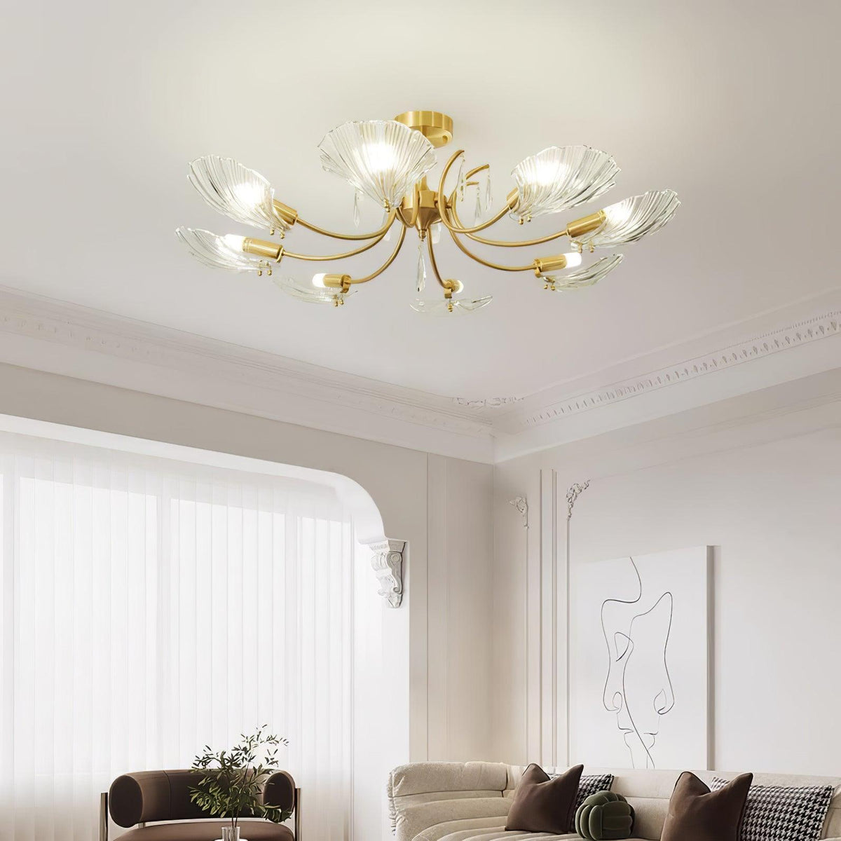 Eiriaria Petal Glass Brass Chandelier