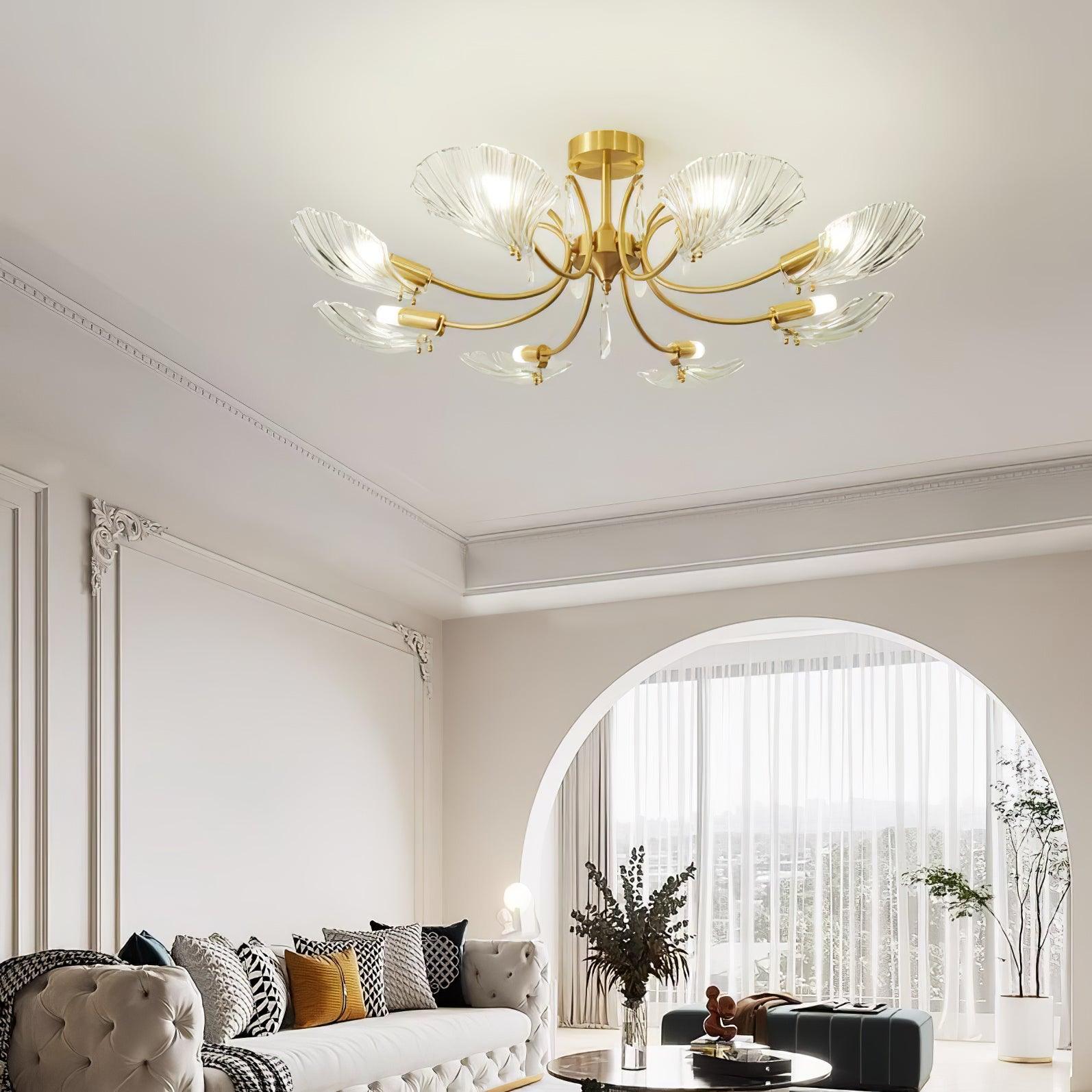 Eiriaria Petal Glass Brass Chandelier