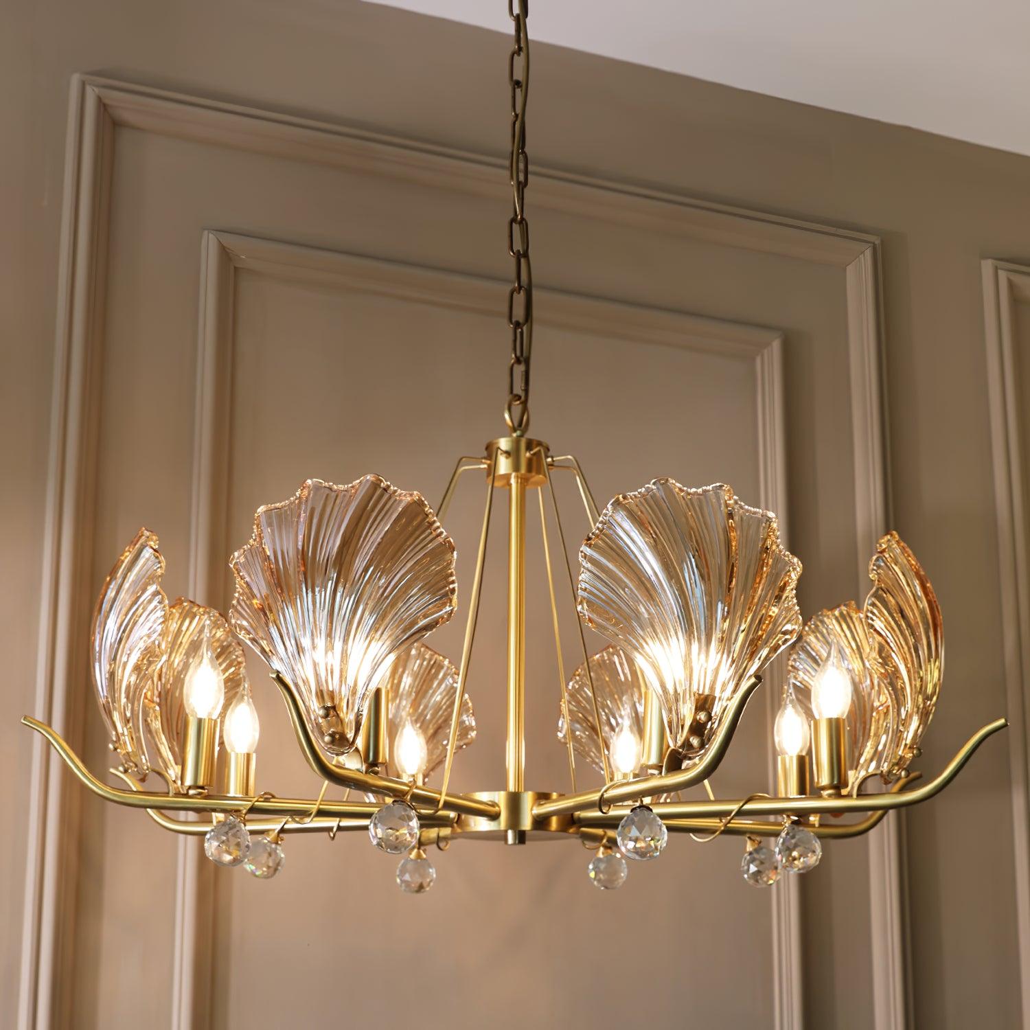Luxereon Chandelier Shell Crystal Leaf Copper