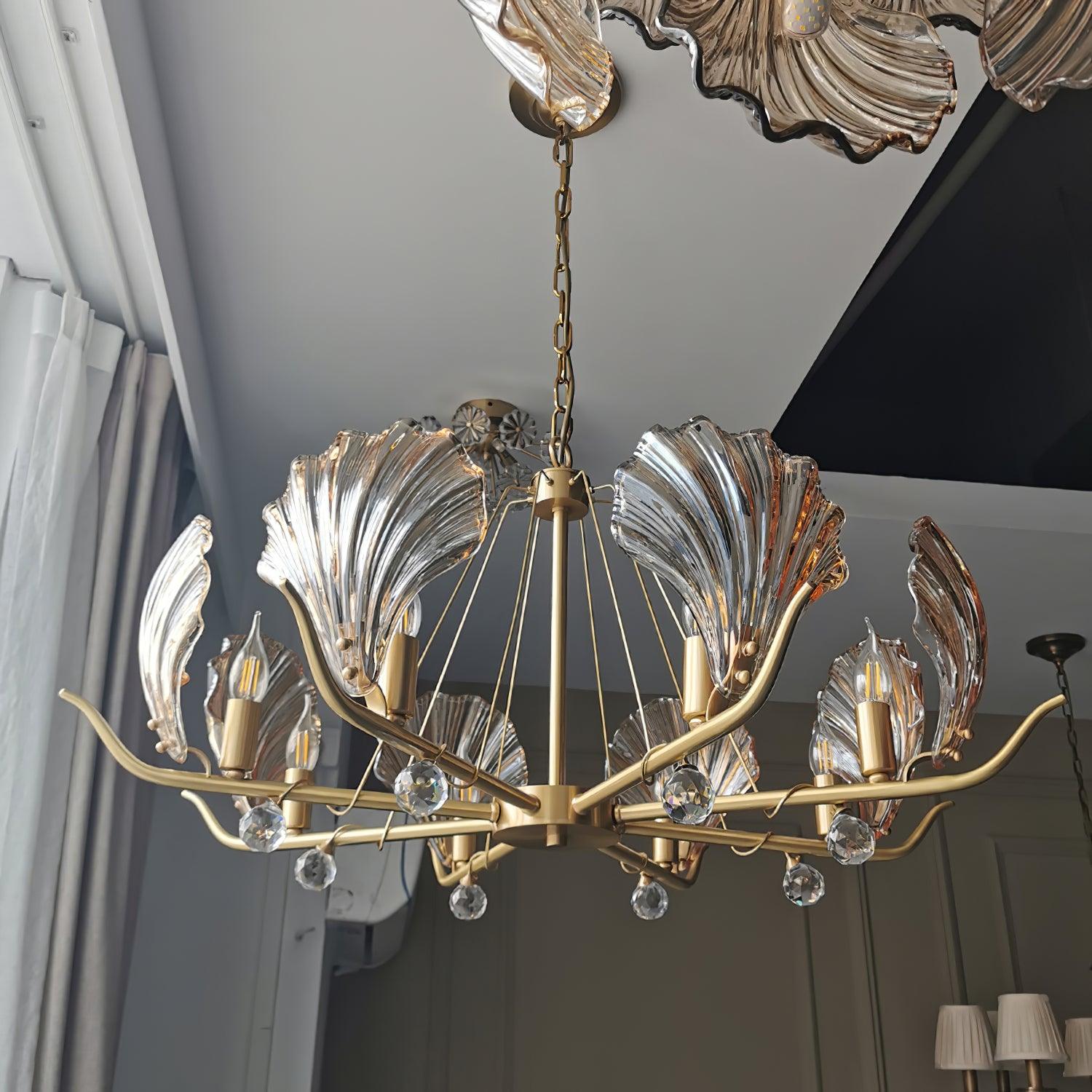 Luxereon Chandelier Shell Crystal Leaf Copper