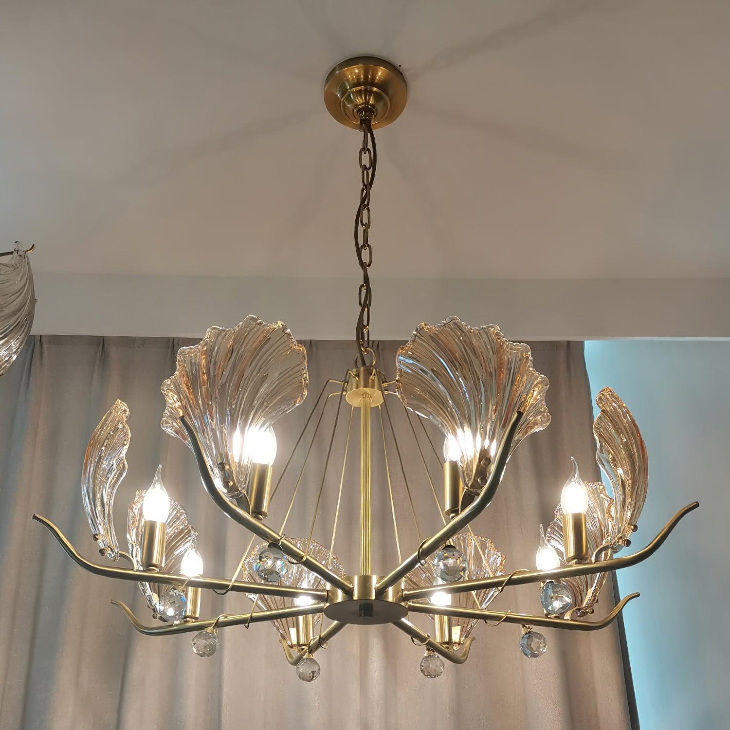 Luxereon Chandelier Shell Crystal Leaf Copper