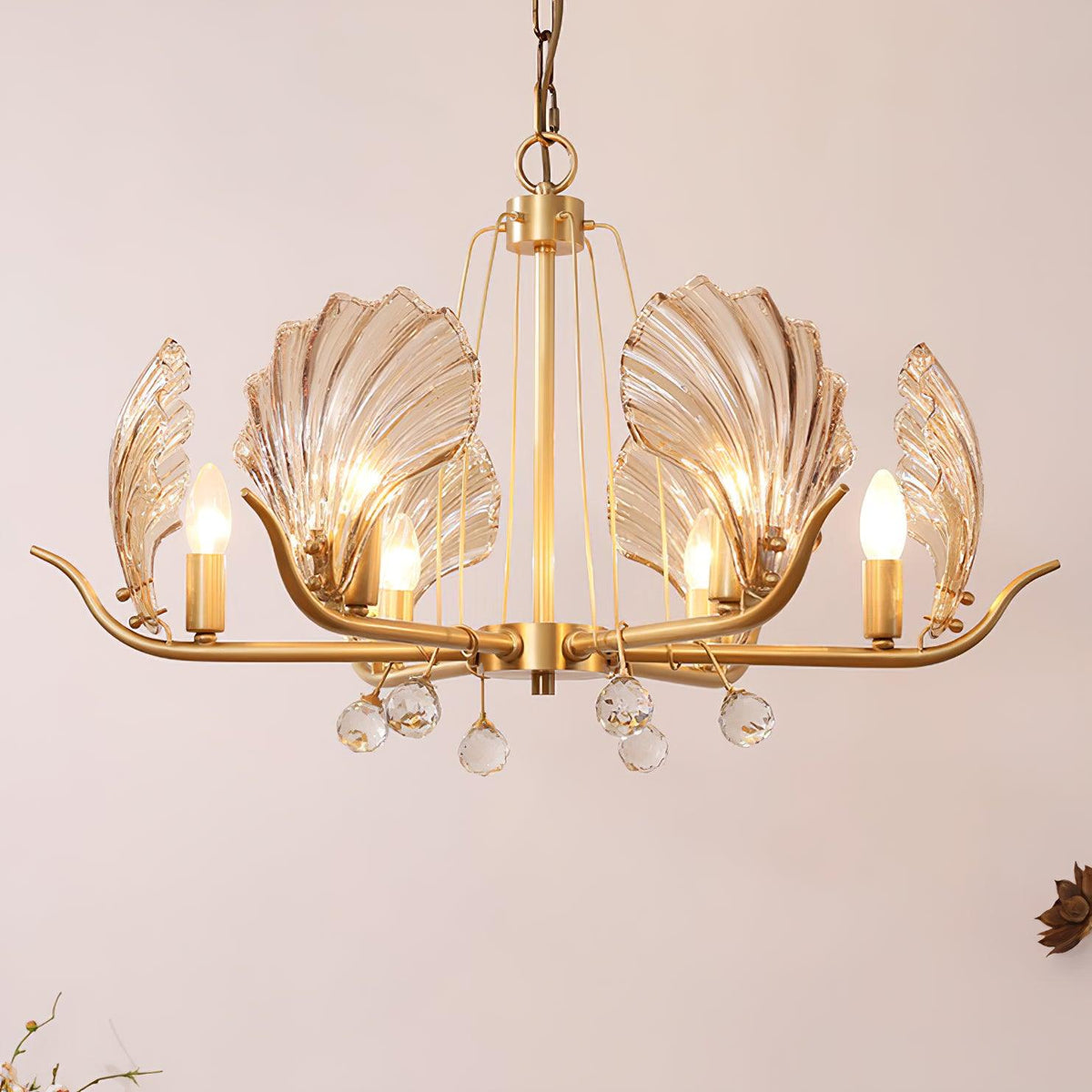 Luxereon Chandelier Shell Crystal Leaf Copper