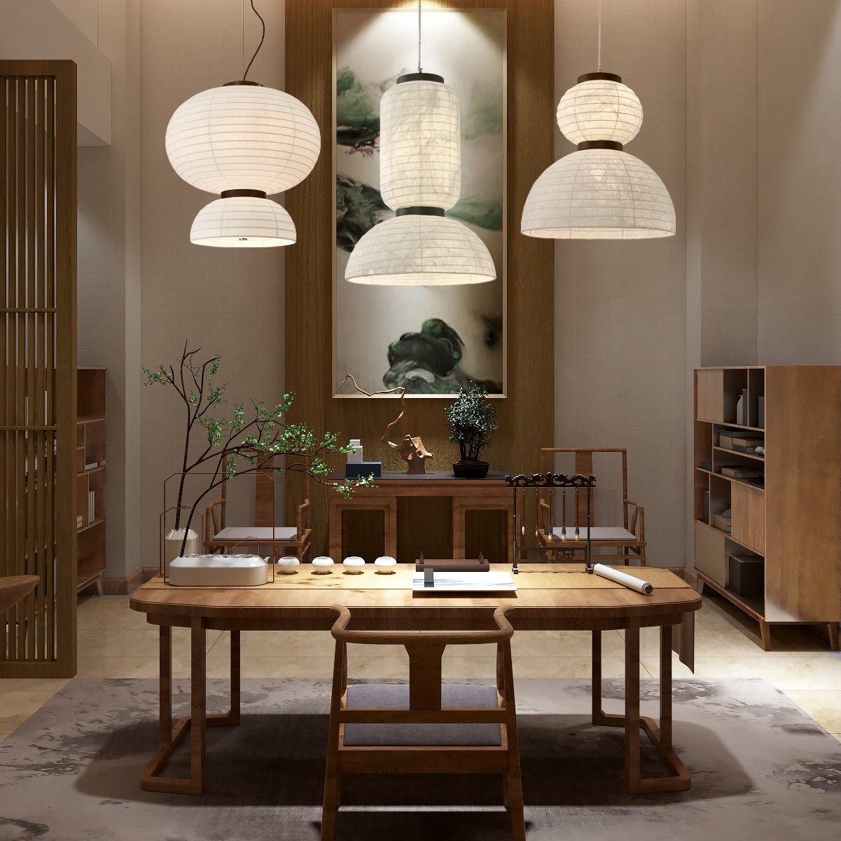 Uldoror Traditional Art Modern Silk Pendant Light