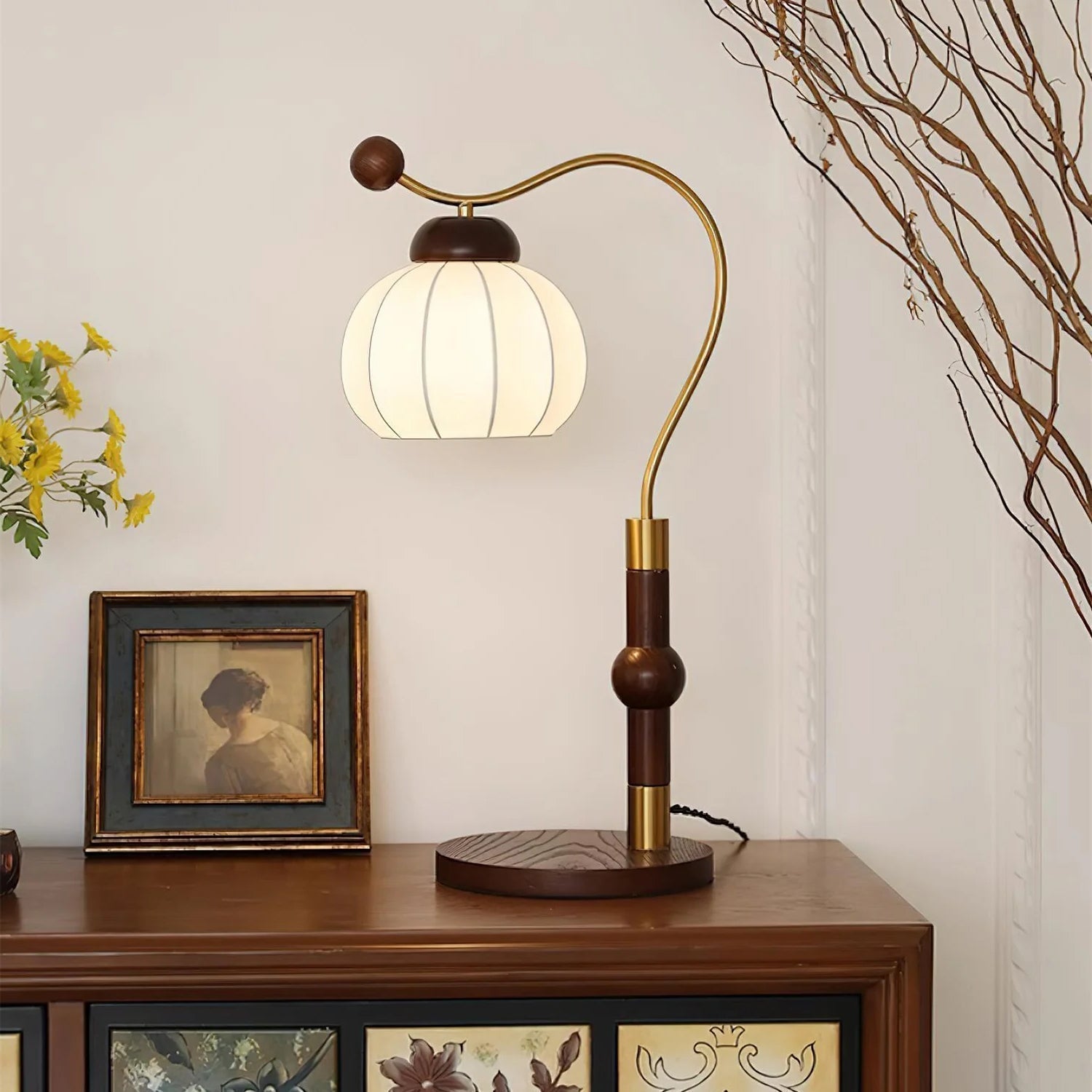Zyran Silk Wood Retro Table Lamp