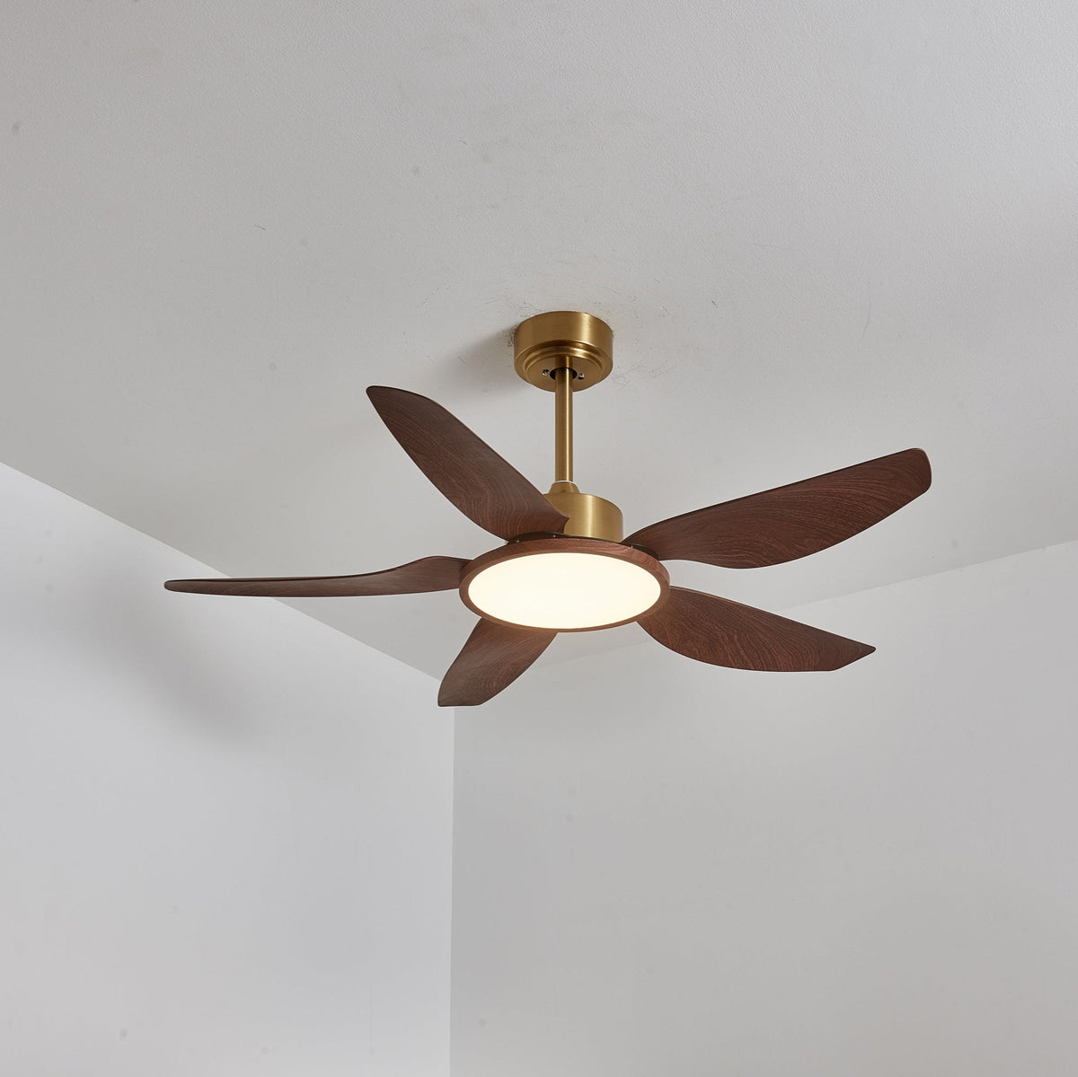 Orla Modern Wood Brass Ceiling Fan Light