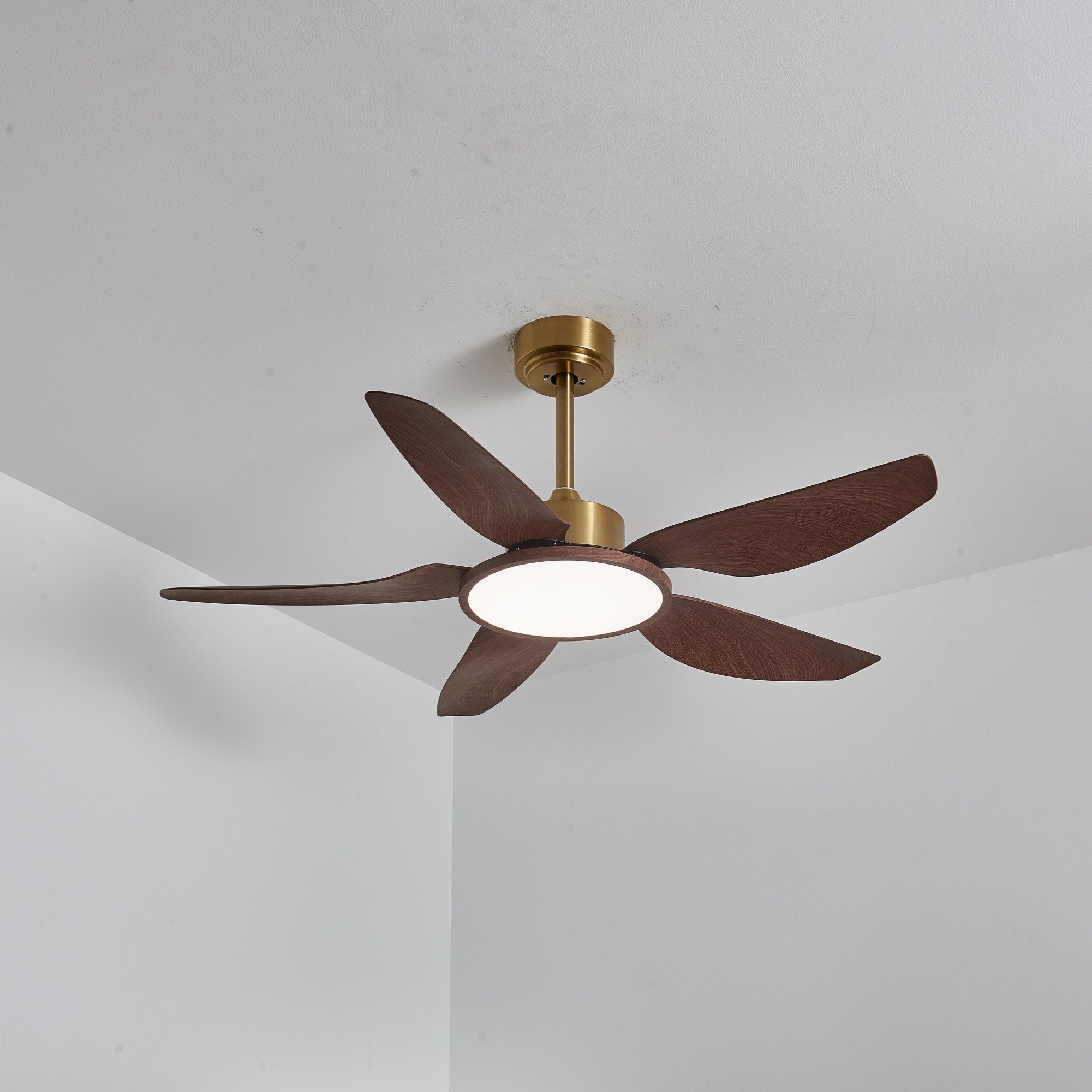 Orla Modern Wood Brass Ceiling Fan Light