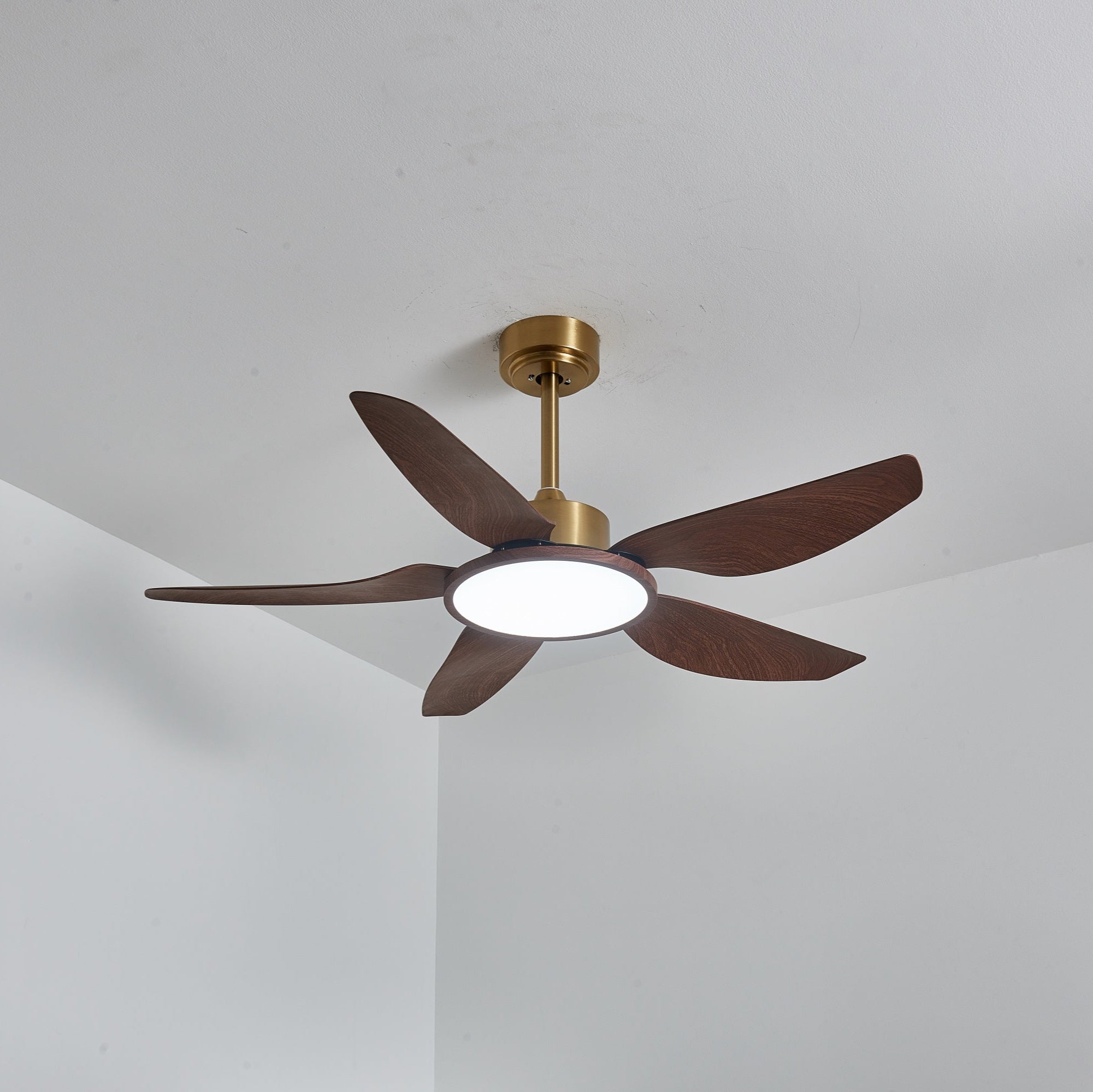 Orla Modern Wood Brass Ceiling Fan Light