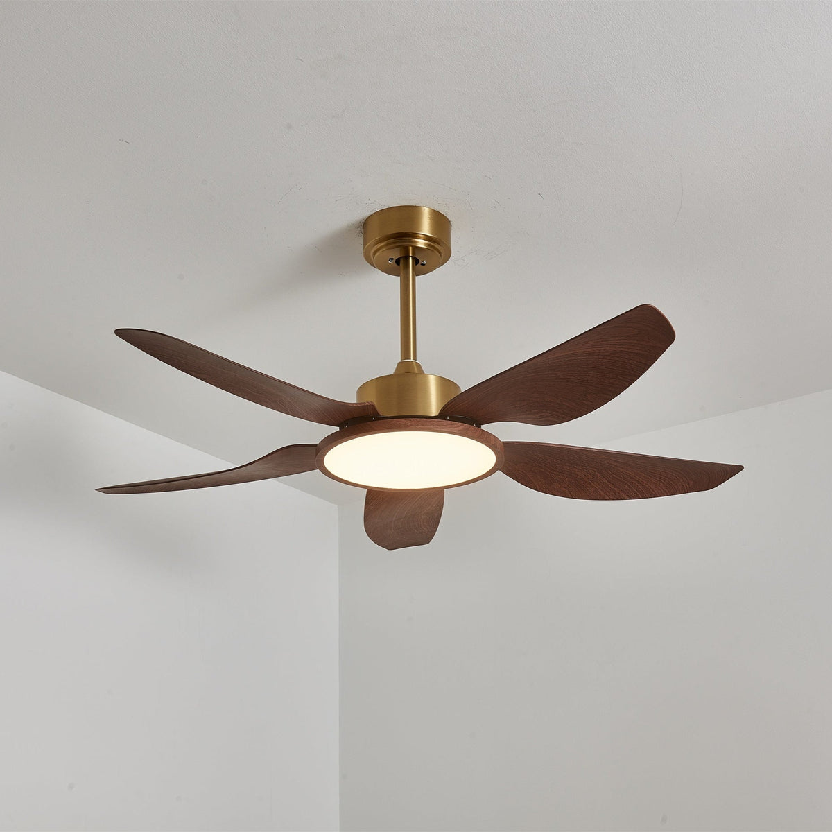 Orla Modern Wood Brass Ceiling Fan Light