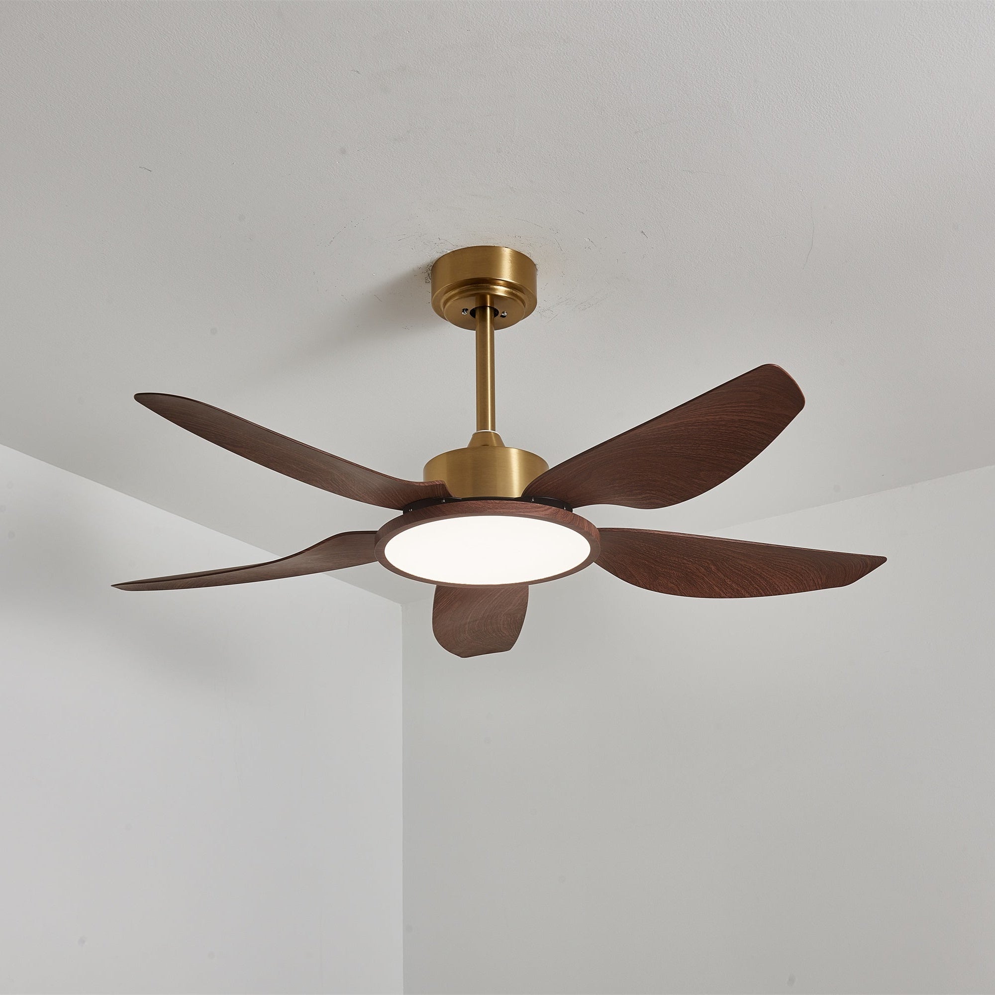 Orla Modern Wood Brass Ceiling Fan Light